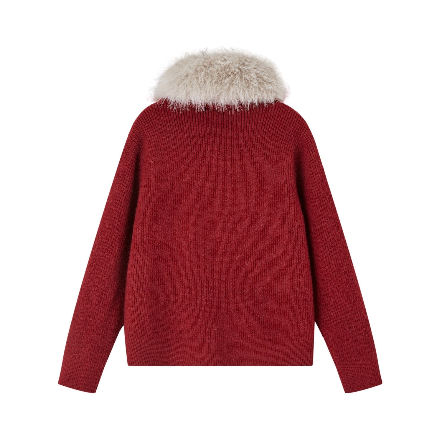 SOMESOWE Detachable Fur Collar Ribbed Cardigan In Red | MADAX