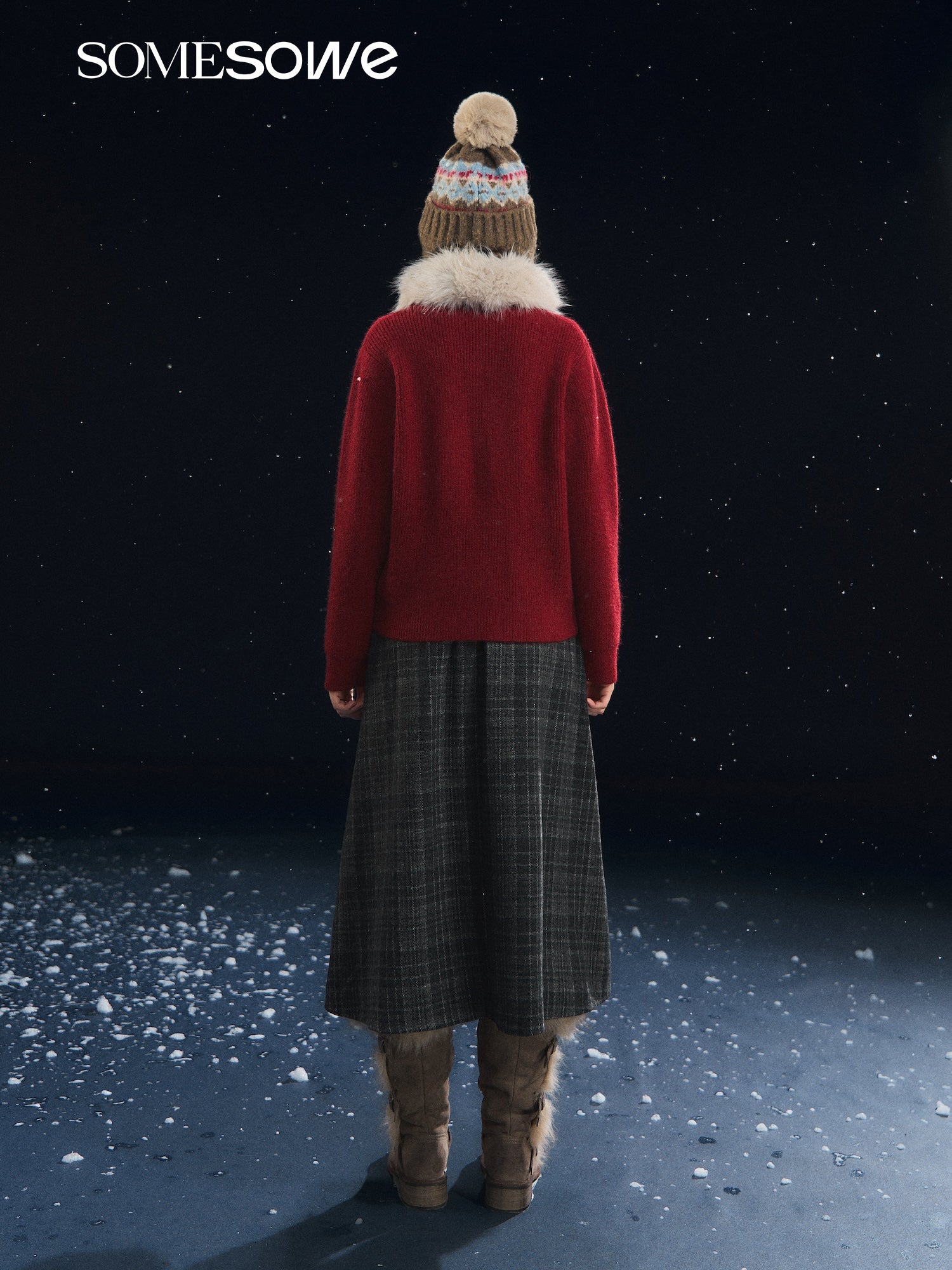 SOMESOWE Detachable Fur Collar Ribbed Cardigan In Red | MADAX