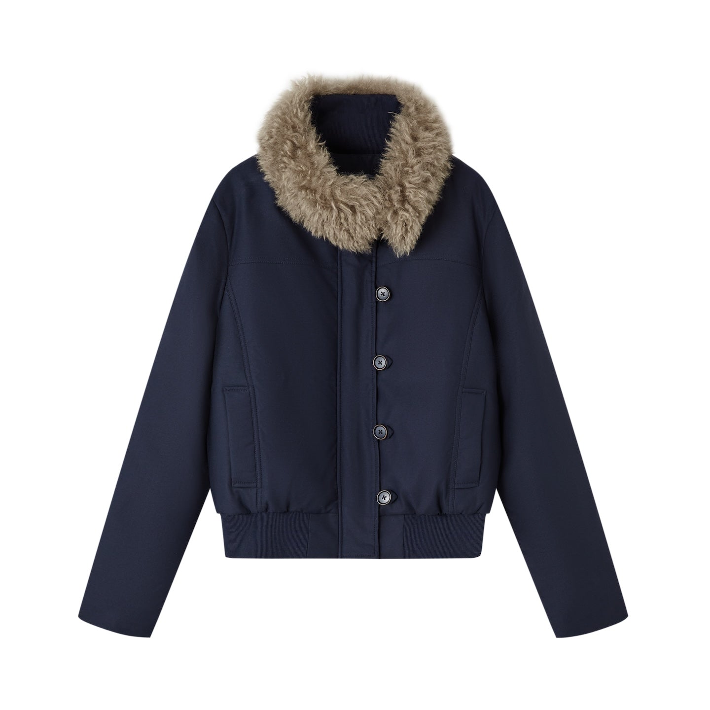 SOMESOWE Detachable Fur Collar Slim Down Jacket In Navy Blue | MADAX