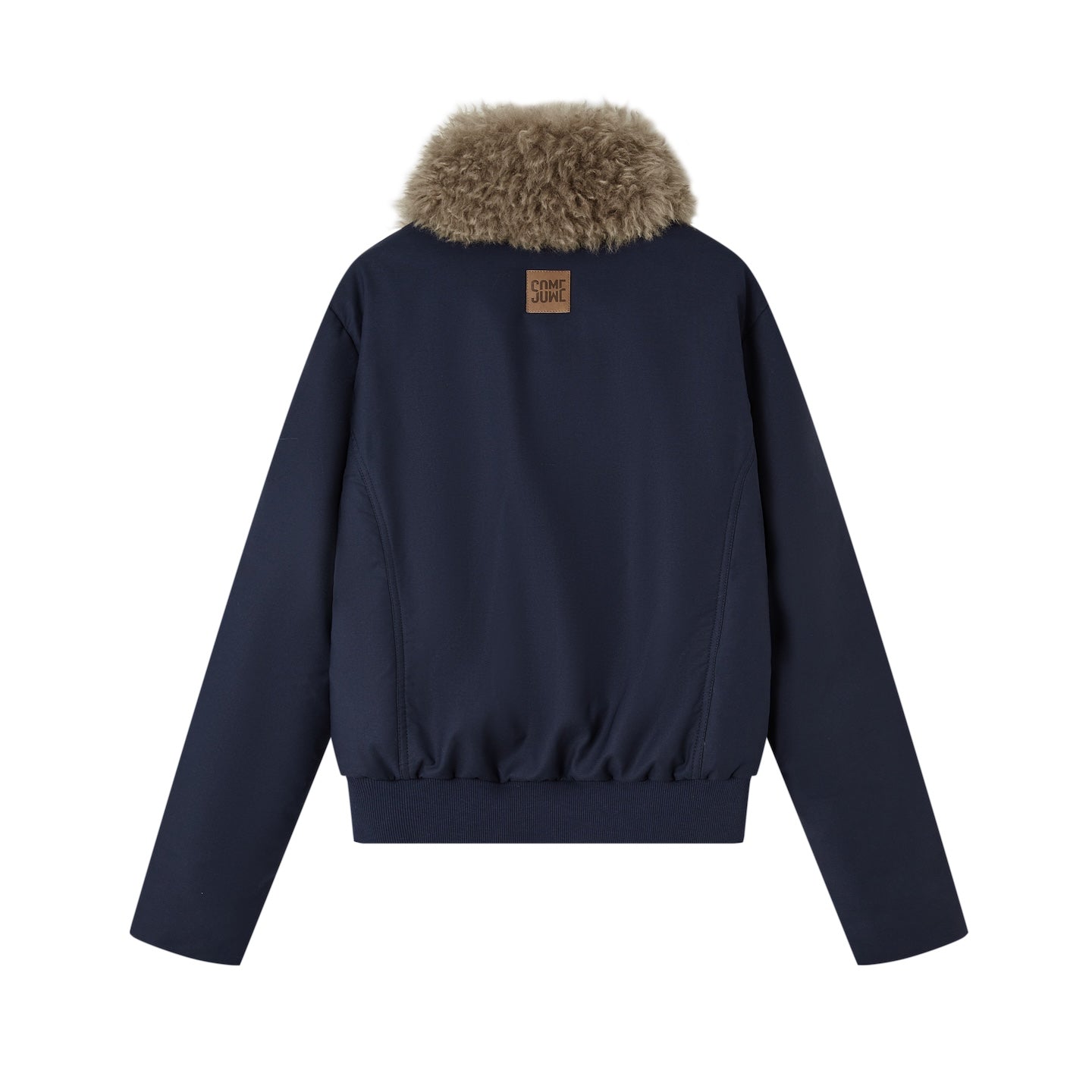 SOMESOWE Detachable Fur Collar Slim Down Jacket In Navy Blue | MADAX