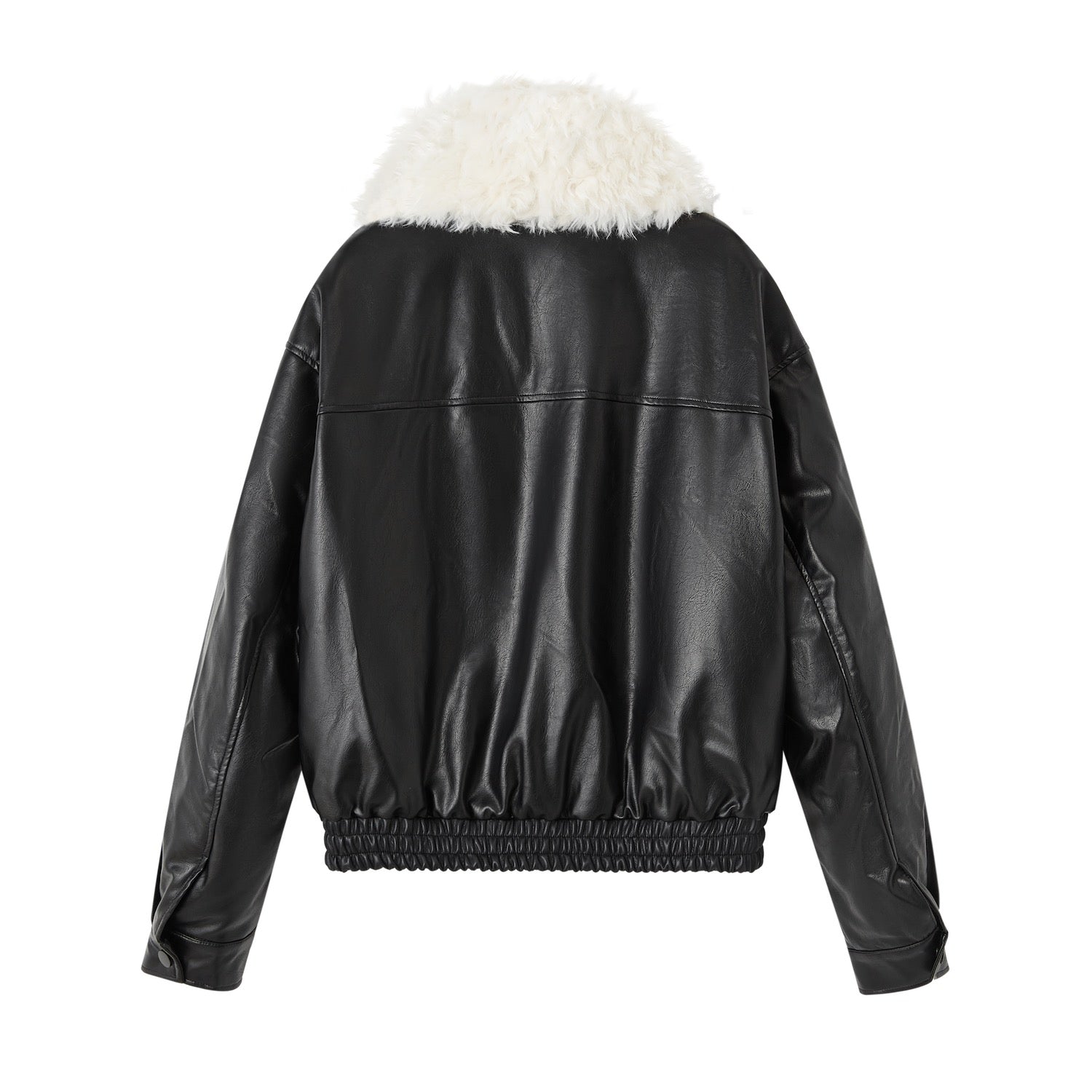 SOMESOWE Detachable Fur Collar Soft Leather Down Jacket In Black | MADAX