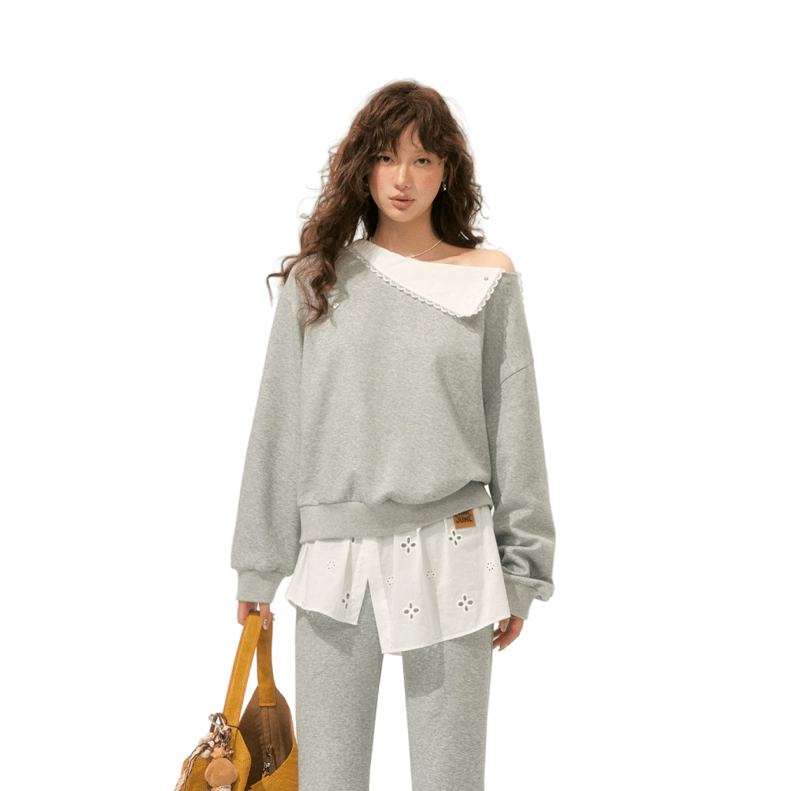 SOMESOWE Detachable Lapel Off - shoulder Sweatshirt In Gray | MADAX