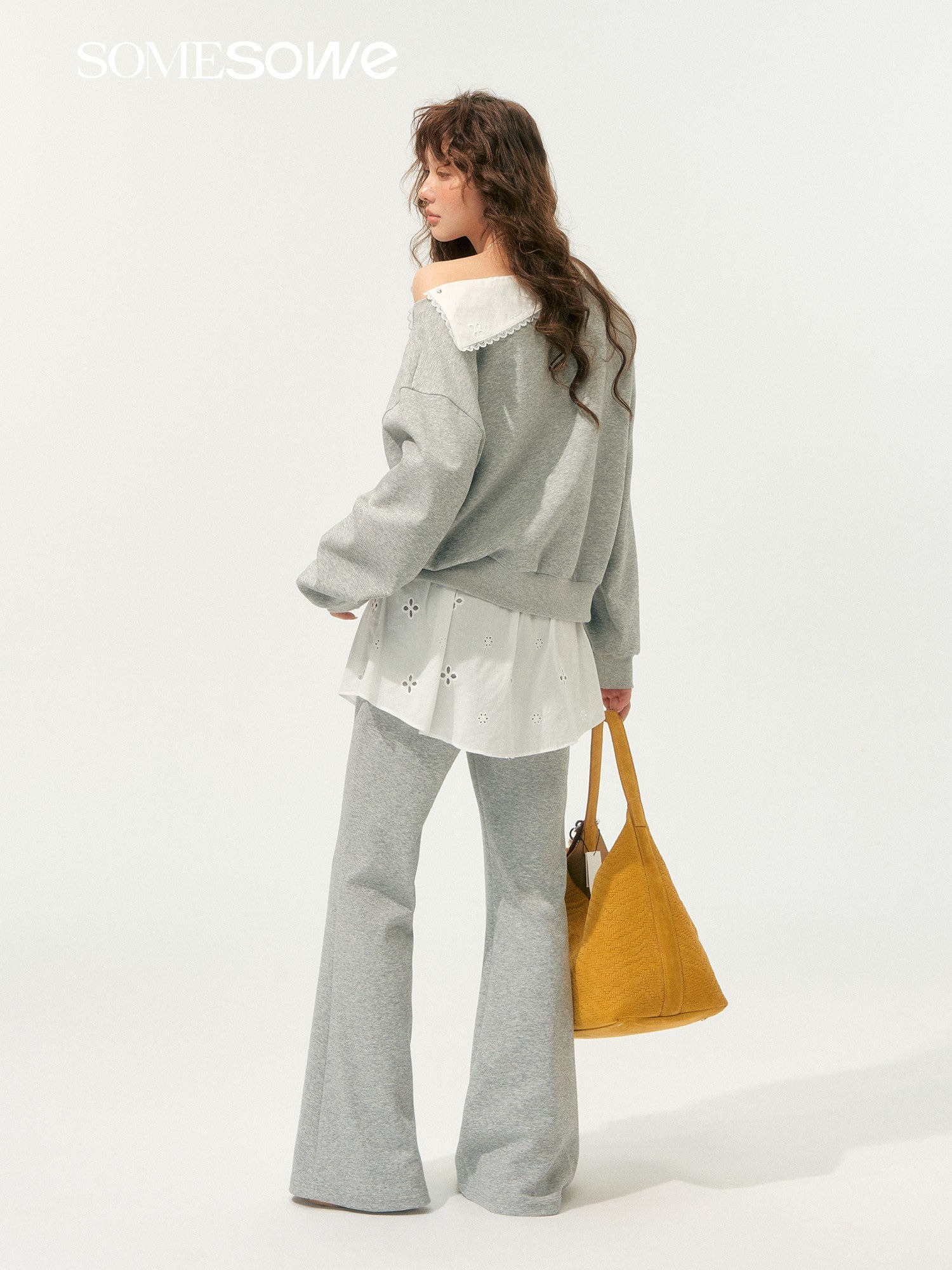 SOMESOWE Detachable Lapel Off - shoulder Sweatshirt In Gray | MADAX