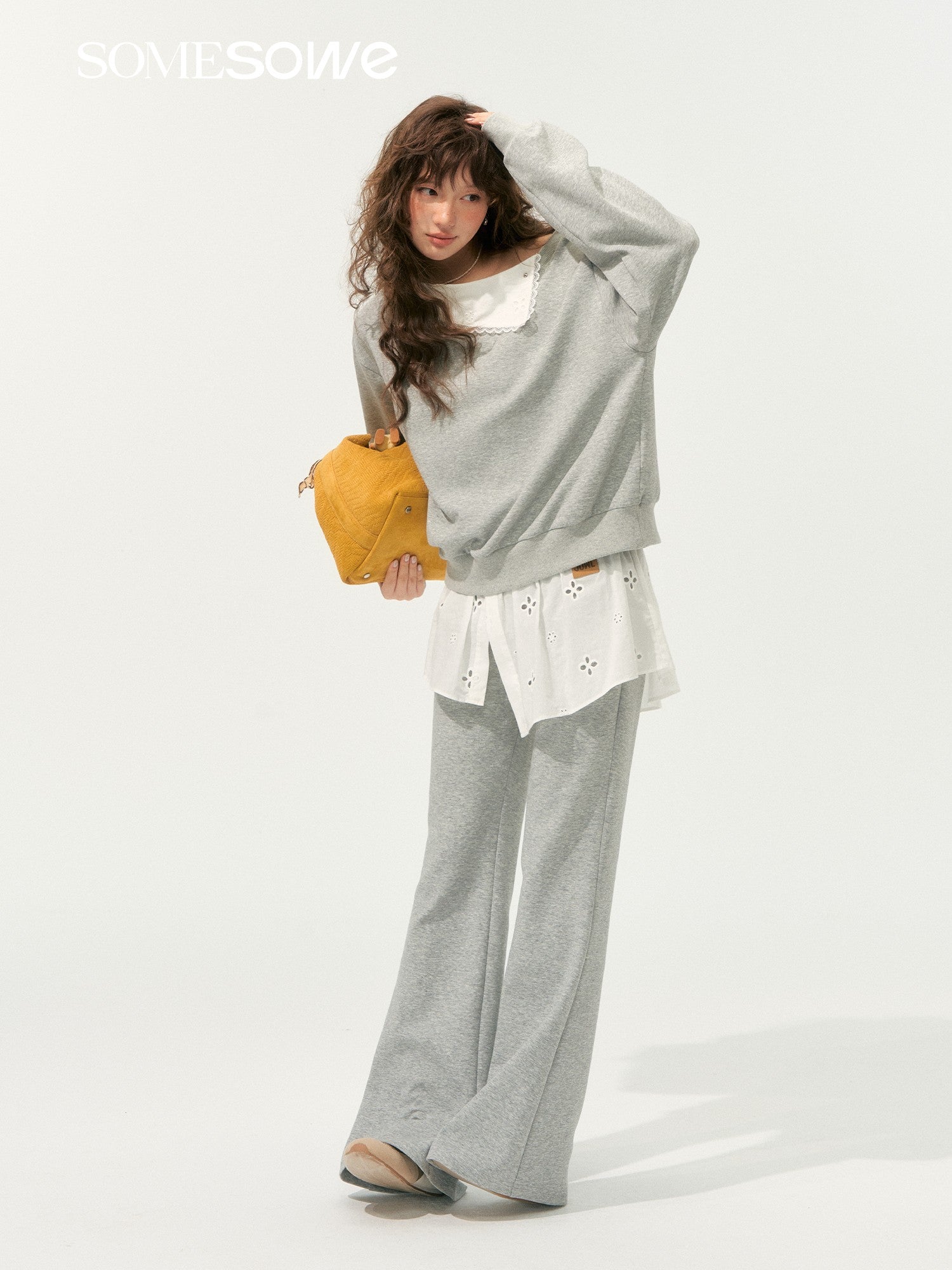 SOMESOWE Detachable Lapel Off - shoulder Sweatshirt In Gray | MADAX