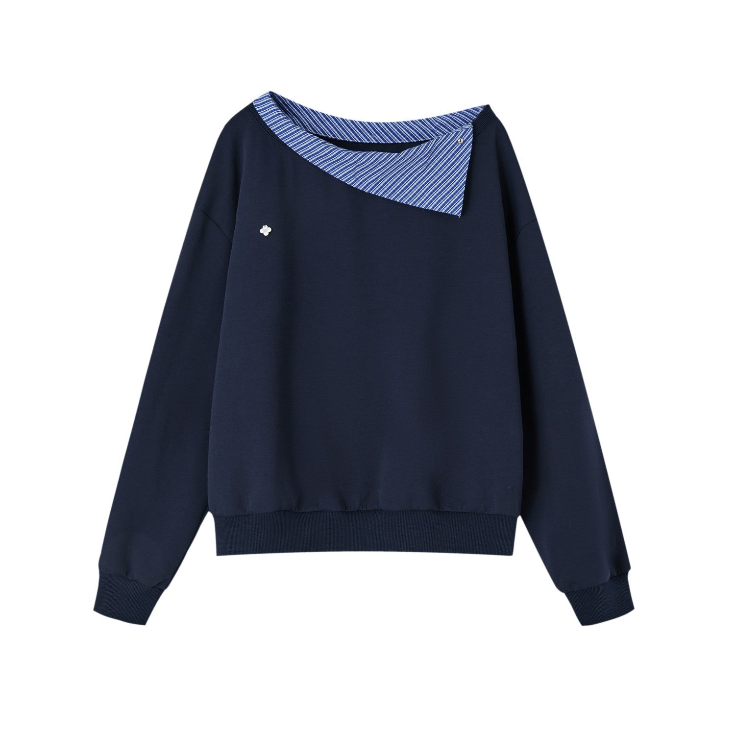 SOMESOWE Detachable Lapel Off - shoulder Sweatshirt In Navy Blue | MADAX