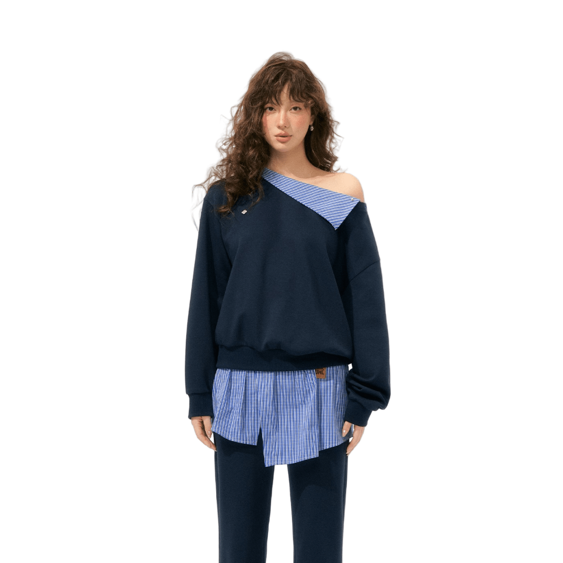 SOMESOWE Detachable Lapel Off - shoulder Sweatshirt In Navy Blue | MADAX
