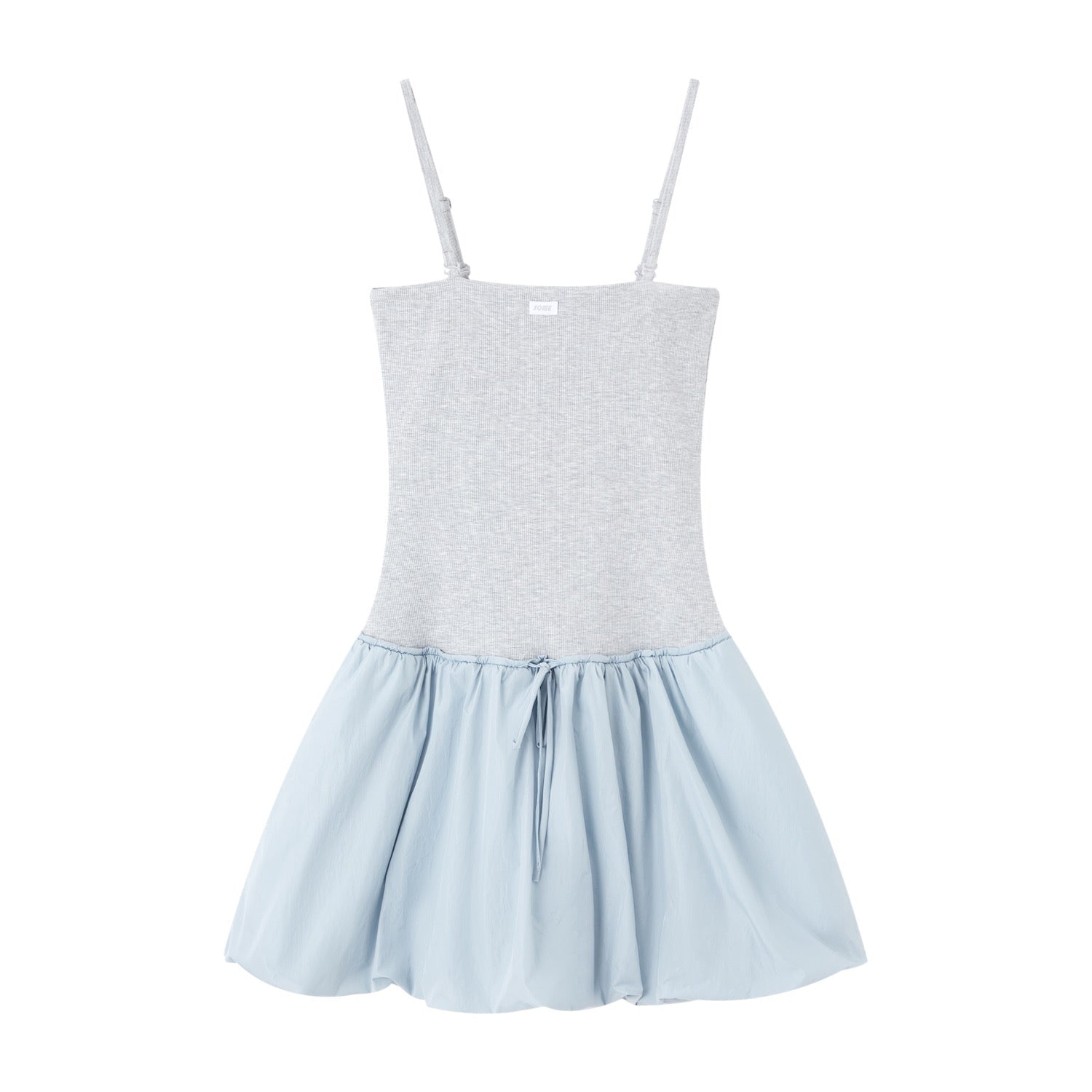 SOMESOWE Detachable Strap Bandeau Tulip Dress In Light Blue and Gray | MADAX