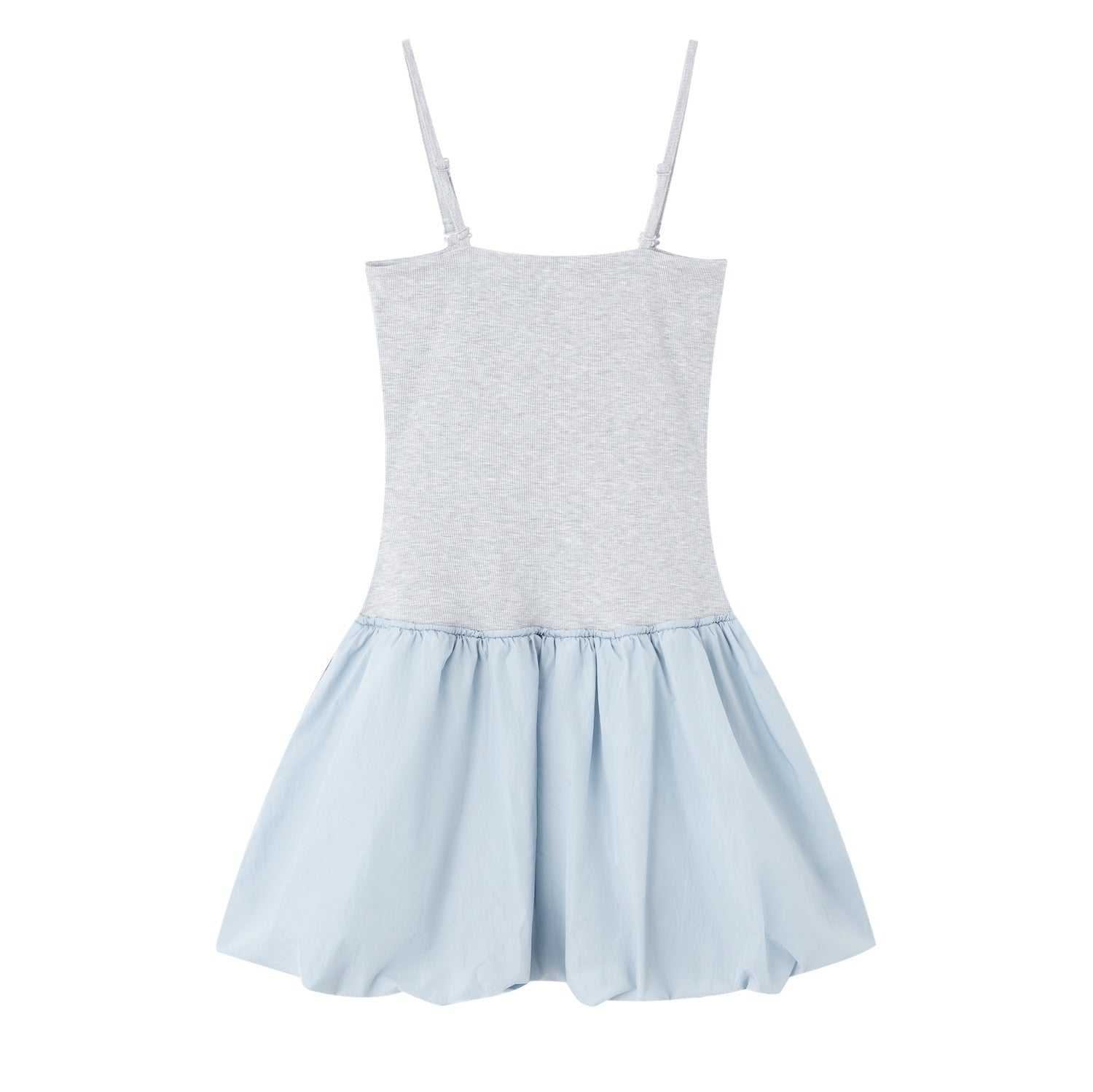 SOMESOWE Detachable Strap Bandeau Tulip Dress In Light Blue and Gray | MADAX