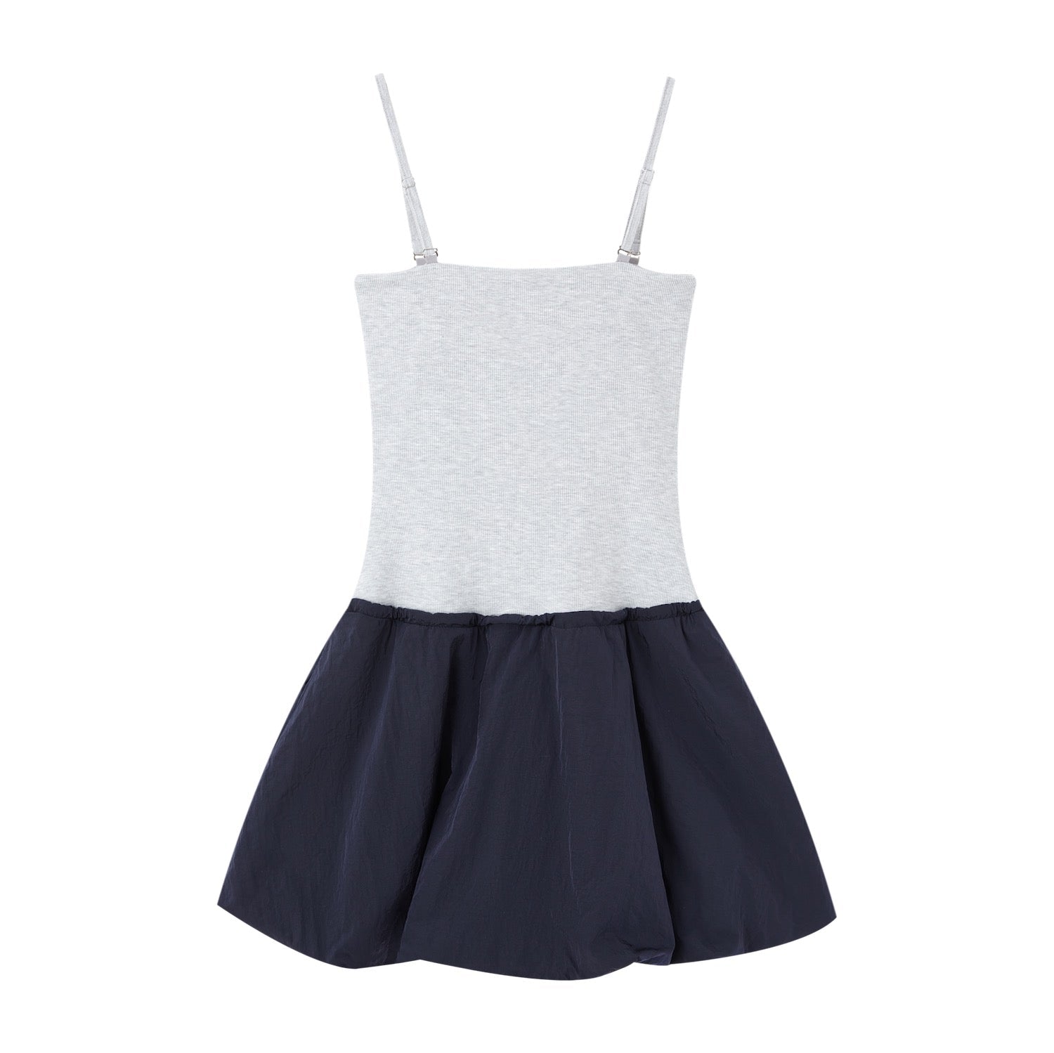 SOMESOWE Detachable Strap Bandeau Tulip Dress in Navy Blue and Grey | MADAX