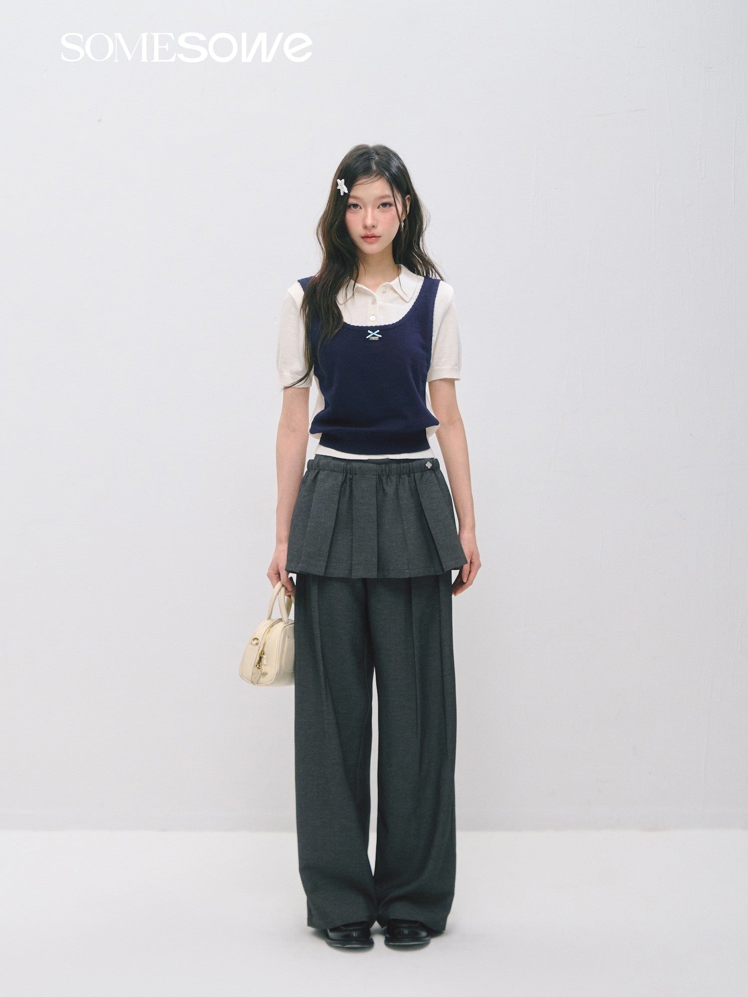 SOMESOWE Detachable Suit Pleated Skirt Pants In Dark Gray | MADAX