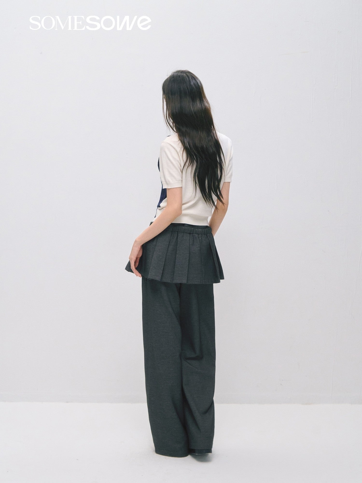 SOMESOWE Detachable Suit Pleated Skirt Pants In Dark Gray | MADAX