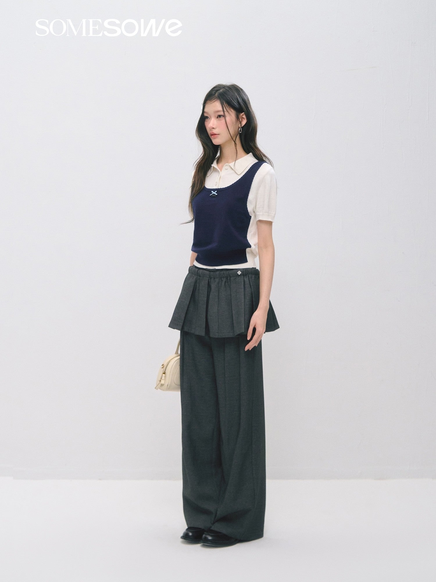 SOMESOWE Detachable Suit Pleated Skirt Pants In Dark Gray | MADAX
