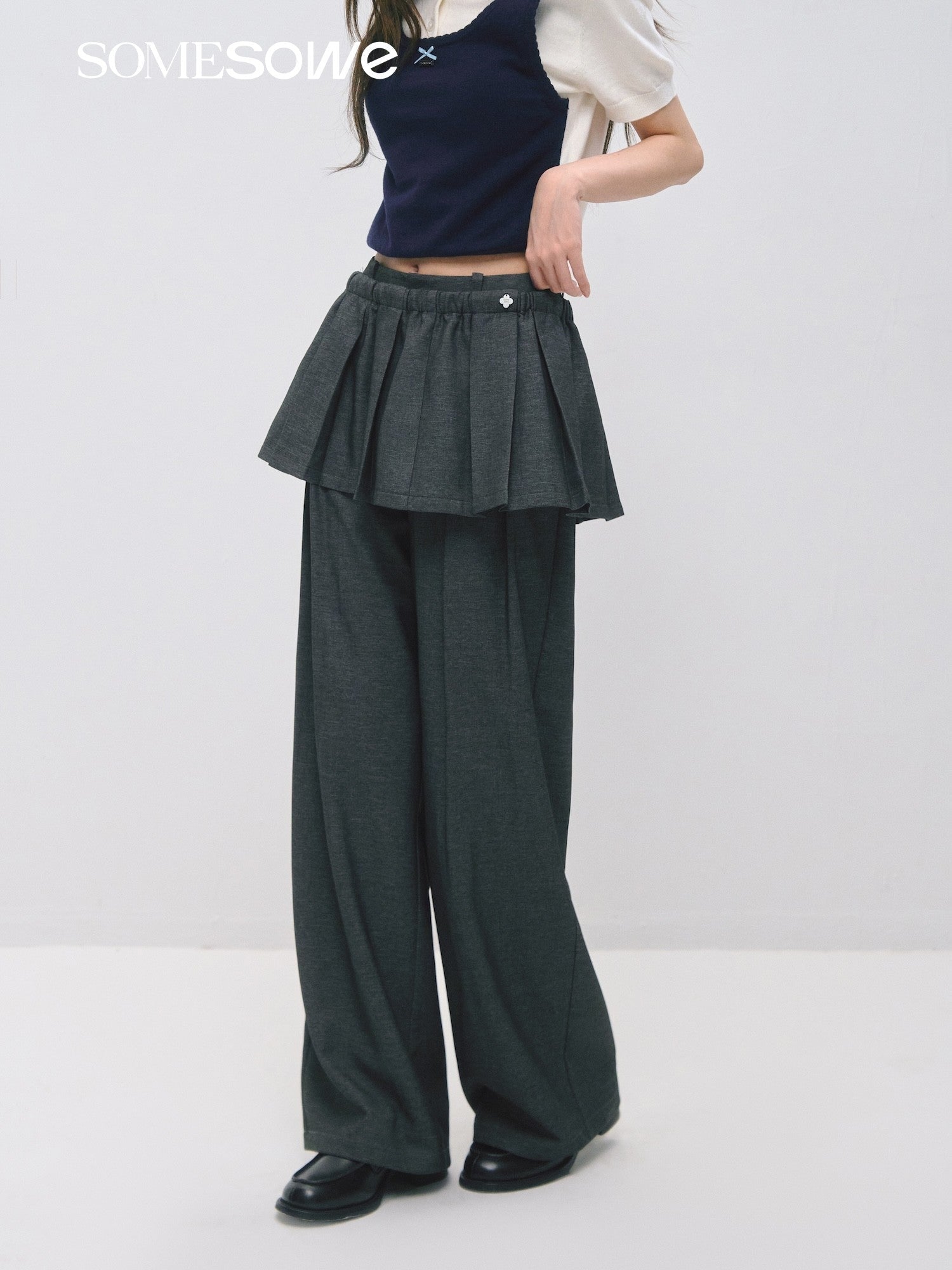 SOMESOWE Detachable Suit Pleated Skirt Pants In Dark Gray | MADAX