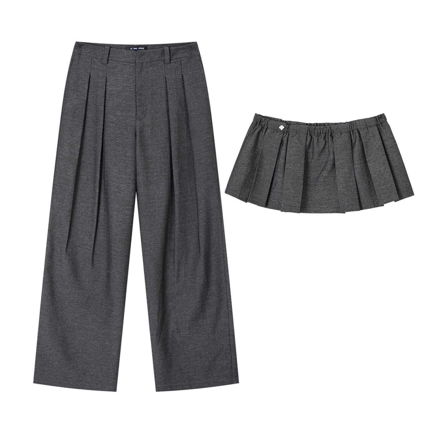 SOMESOWE Detachable Suit Pleated Skirt Pants In Dark Gray | MADAX