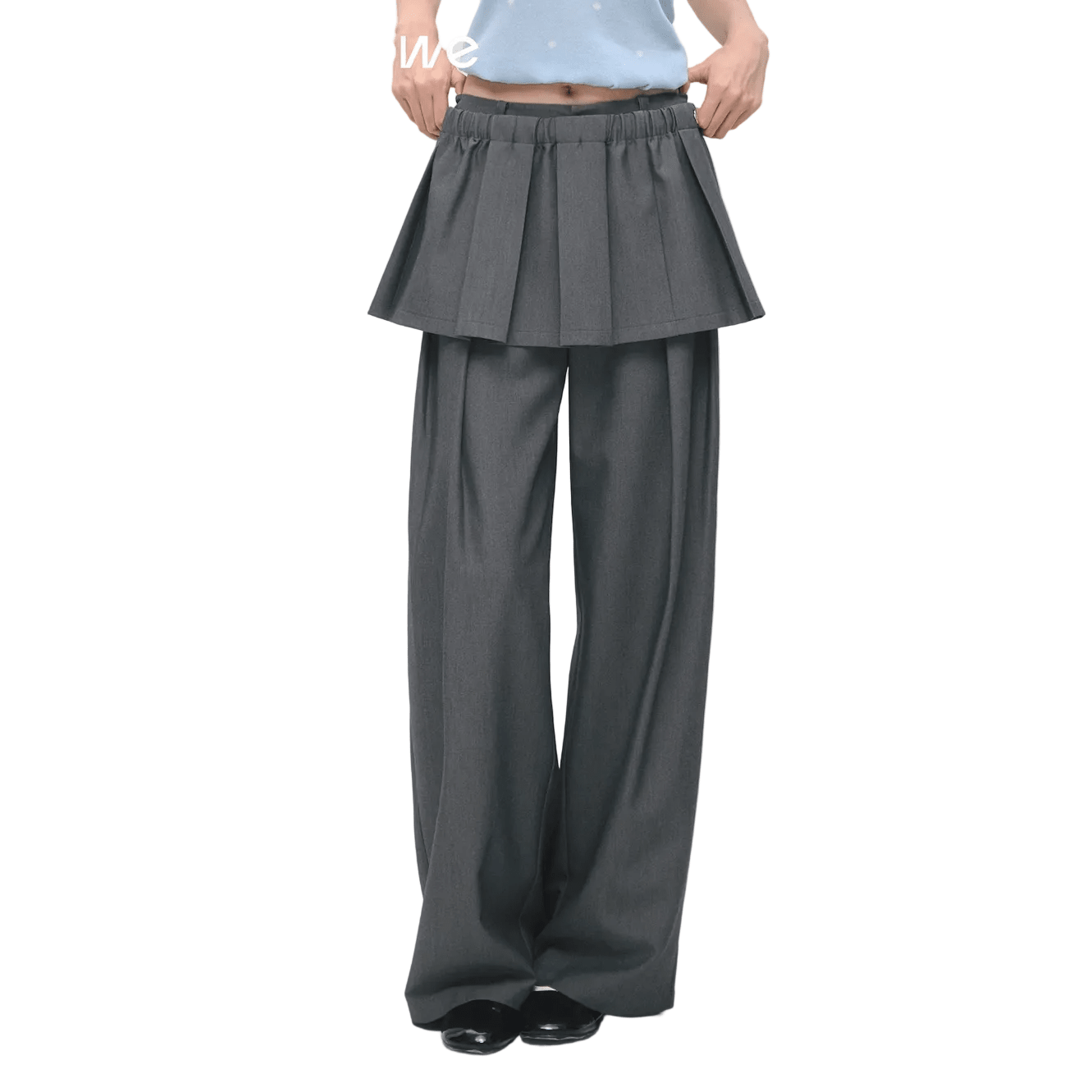 SOMESOWE Detachable Suit Pleated Skirt Pants In Light Gray | MADAX