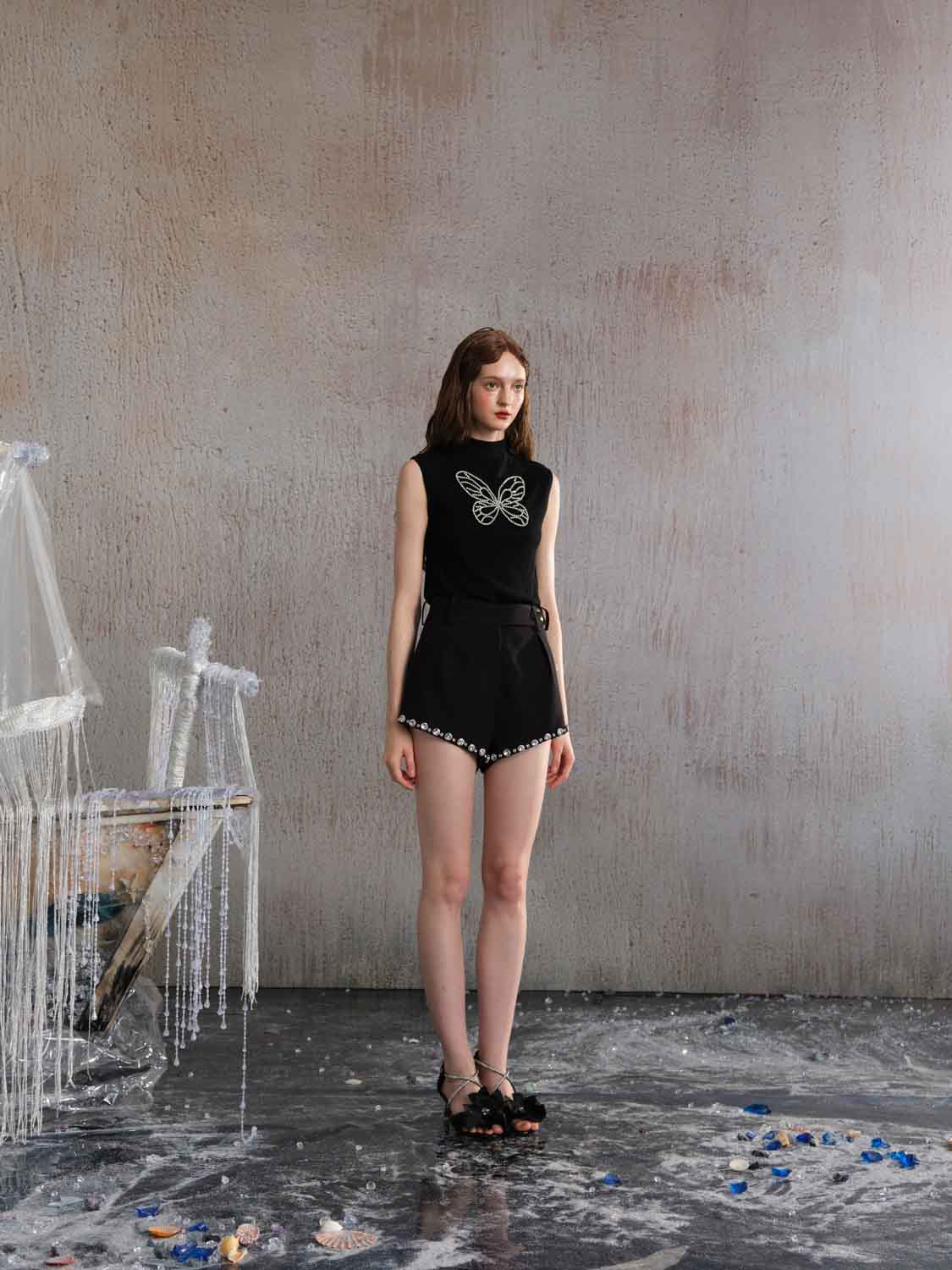 ARTE PURA Diamond Beaded Shorts In Black | MADA IN CHINA