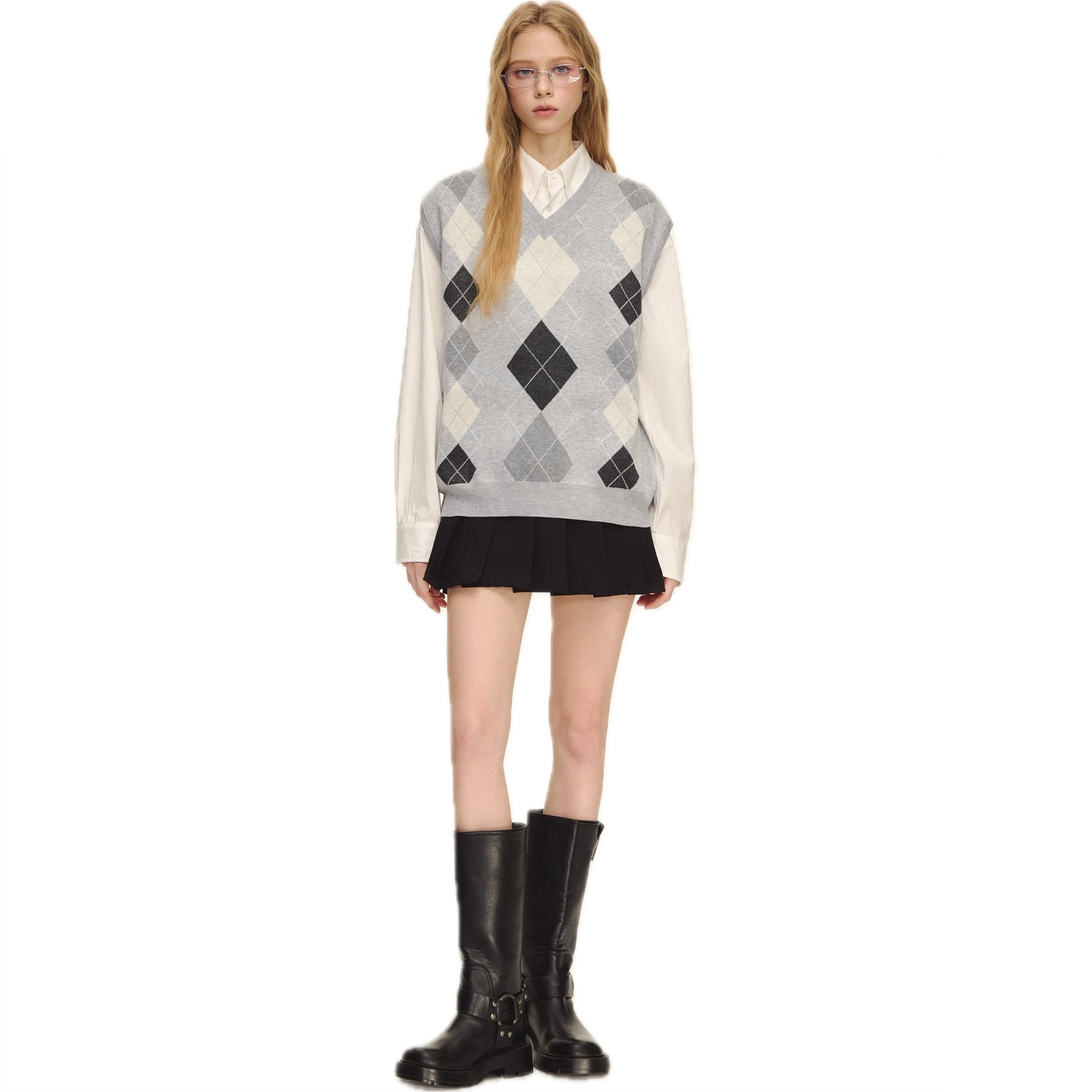 CLIMAX VISION Diamond Pattern Color Block Knitted Vest | MADAX