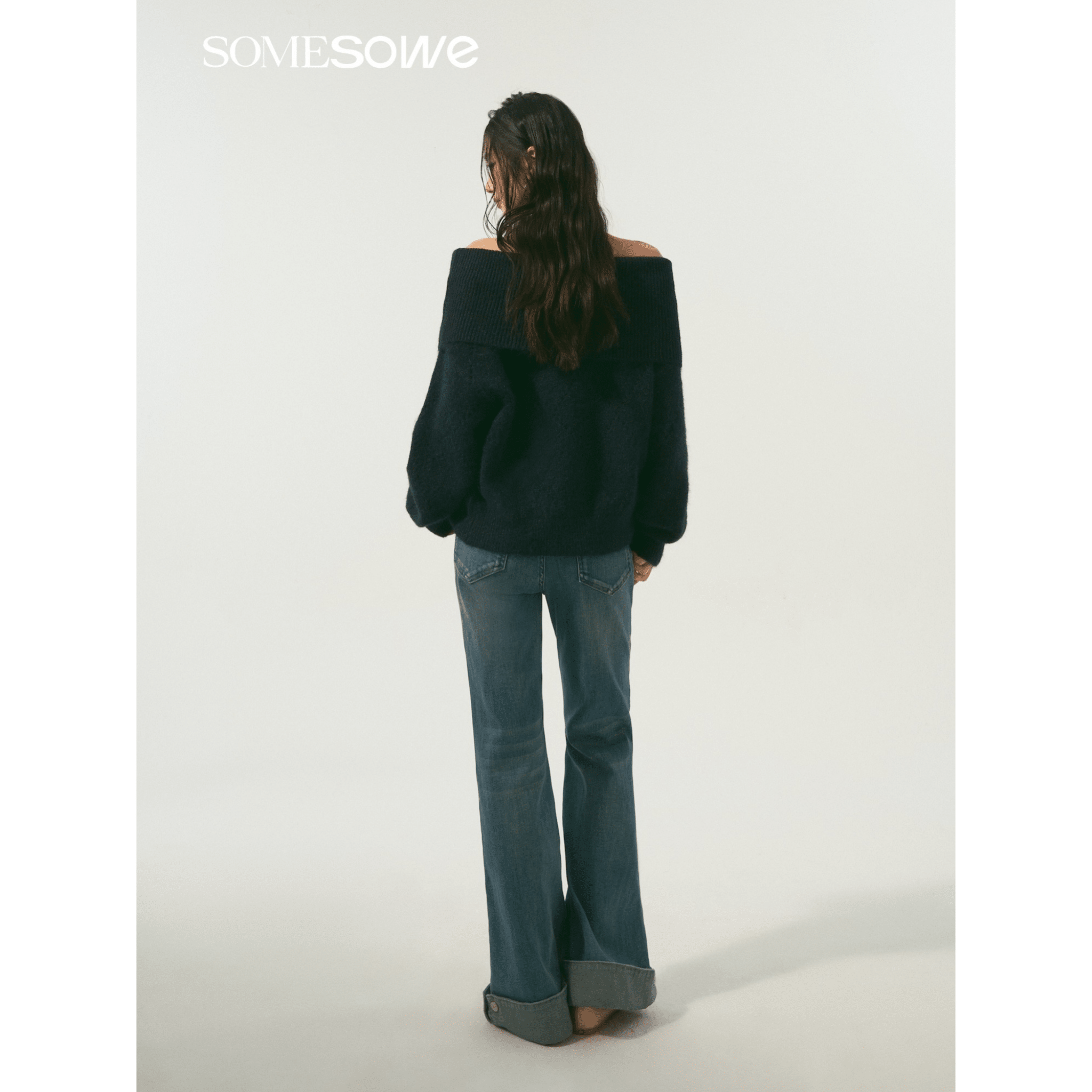 SOMESOWE Diamond - patterned Open - shoulder Sweater in Navy blue | MADAX