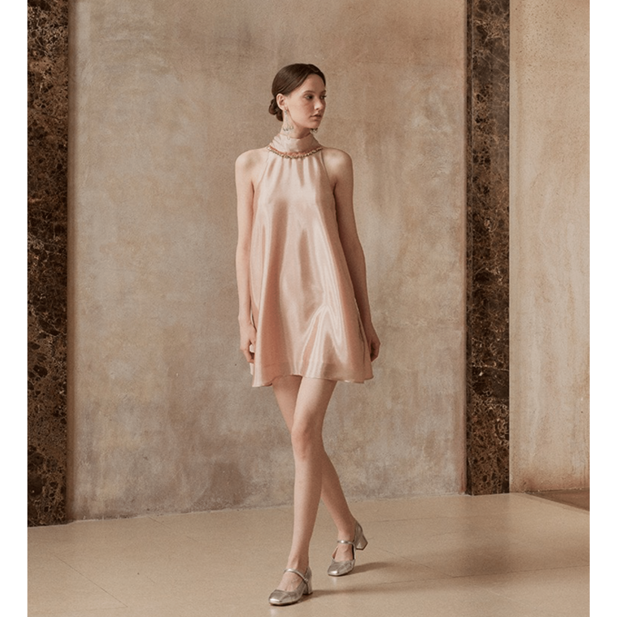 Fa sogno Diamond Pink Glow Halter Neck Dress | MADAX