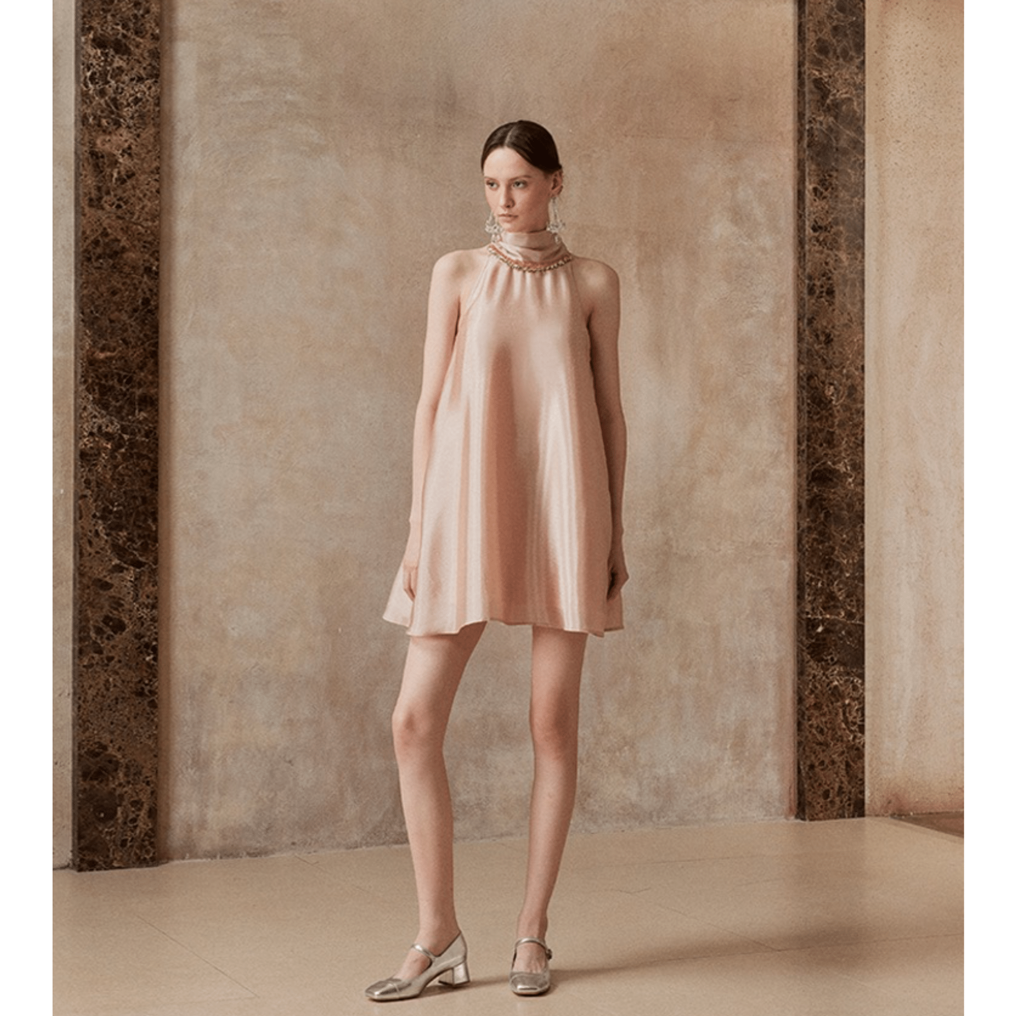 Fa sogno Diamond Pink Glow Halter Neck Dress | MADAX