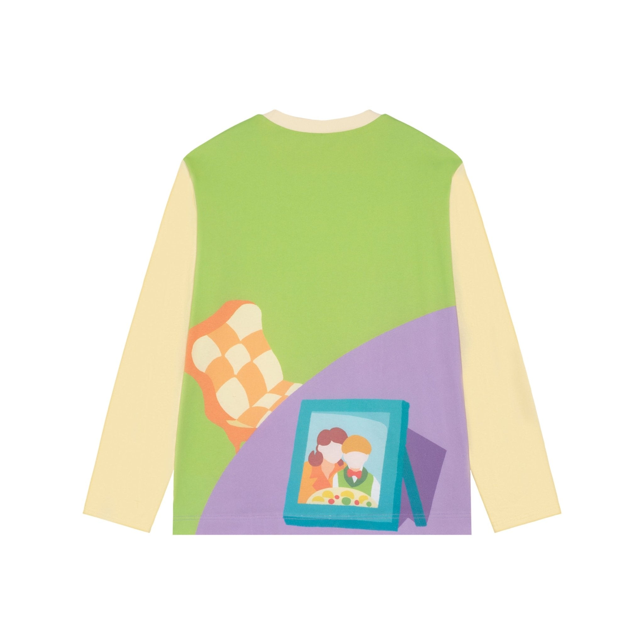 NOSENSE Dining Table Illustration Print Long Sleeve T - Shirt In Green and Purple | MADAX