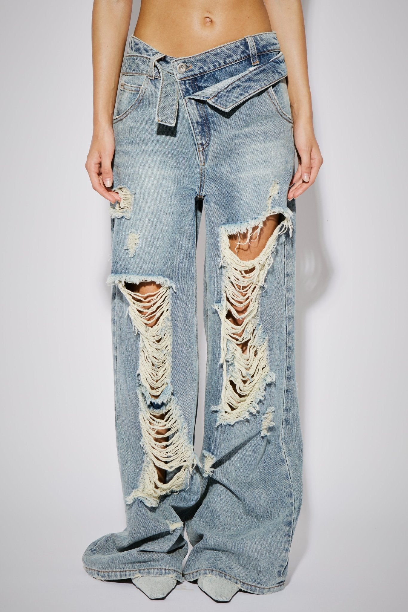 CPLUS SERIES Distressed Deconstructed Waist Wide - Leg Jeans | MADA IN CHINA