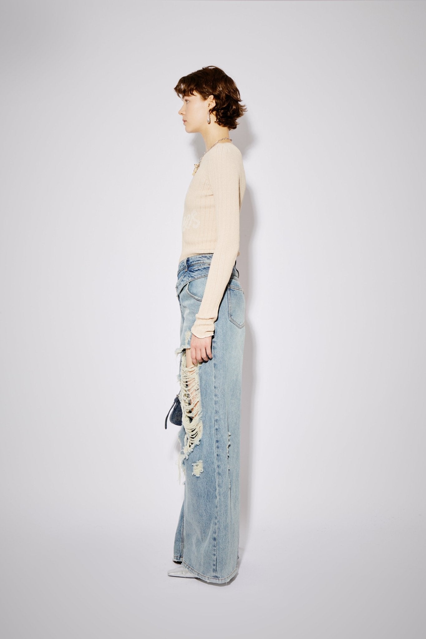 CPLUS SERIES Distressed Deconstructed Waist Wide - Leg Jeans | MADA IN CHINA