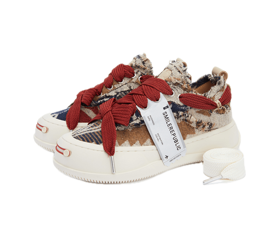SMILEREPUBLIC DIY Patterned Woolen Ethnic Cloth with Tassels and Coarse Grain Canvas Shoes | MADAX