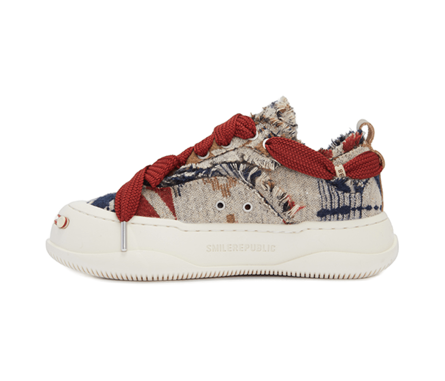 SMILEREPUBLIC DIY Patterned Woolen Ethnic Cloth with Tassels and Coarse Grain Canvas Shoes | MADAX