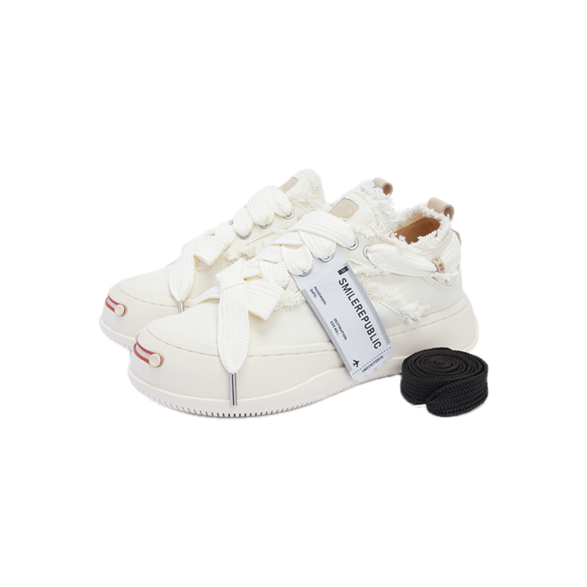 SMILEREPUBLIC DIY Tassel Open - mouthed Smiley Canvas Shoes in White | MADAX