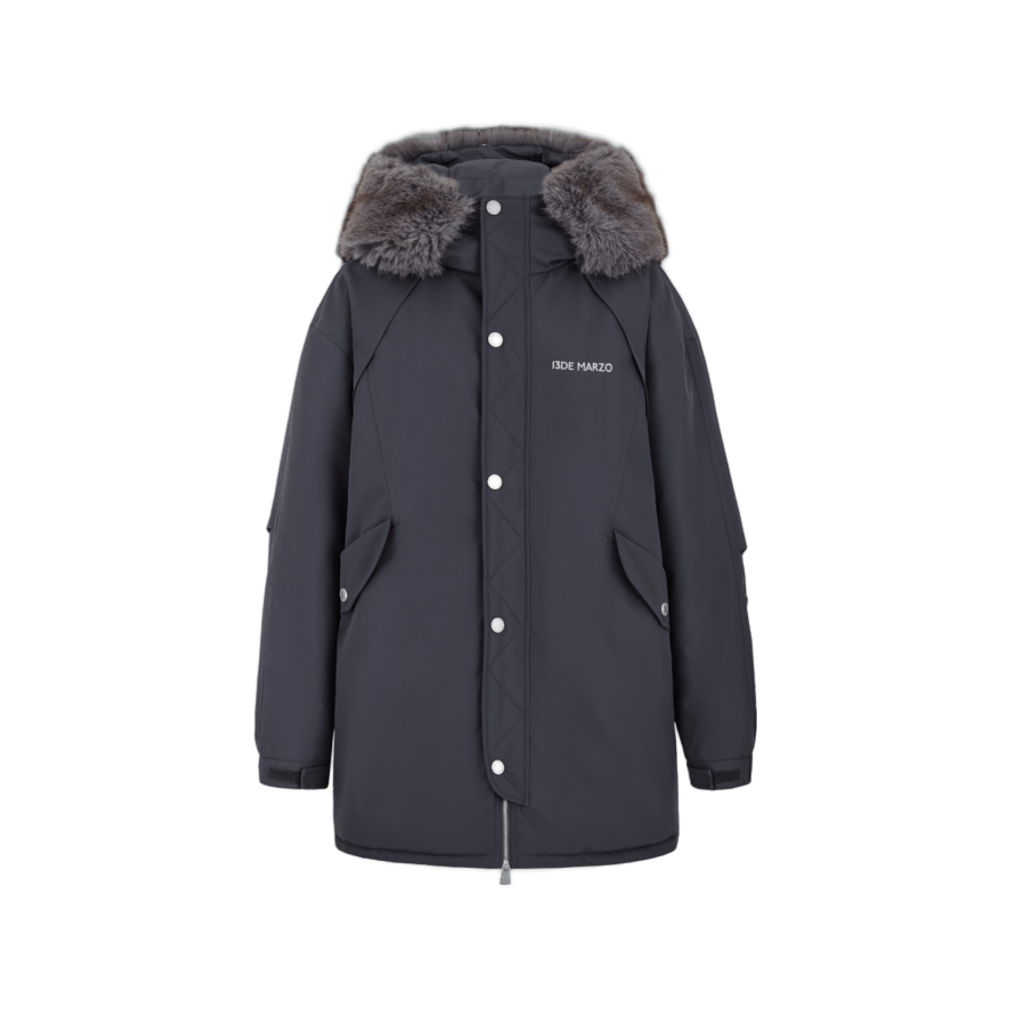 13DE MARZO Doll Fur Collar Parka Down Jacket in Dark Gray | MADAX