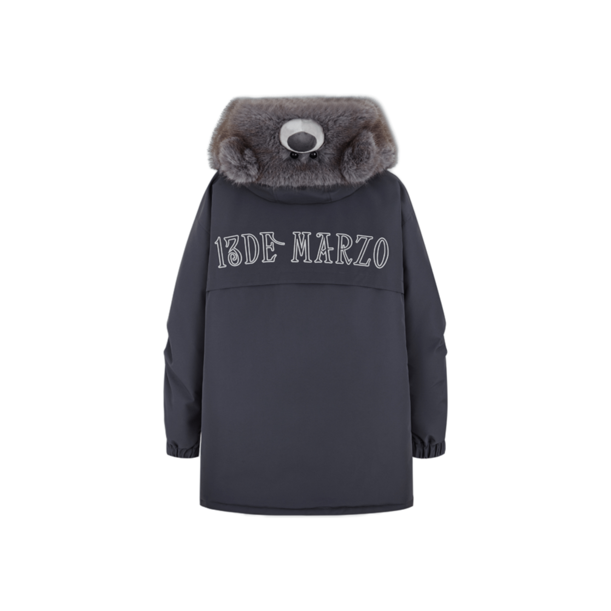 13DE MARZO Doll Fur Collar Parka Down Jacket in Dark Gray | MADAX