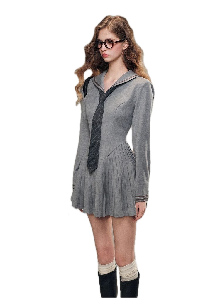 Group of Universe 'Don't Wait Fog' Suit Pleated Dress In Gray | MADAX