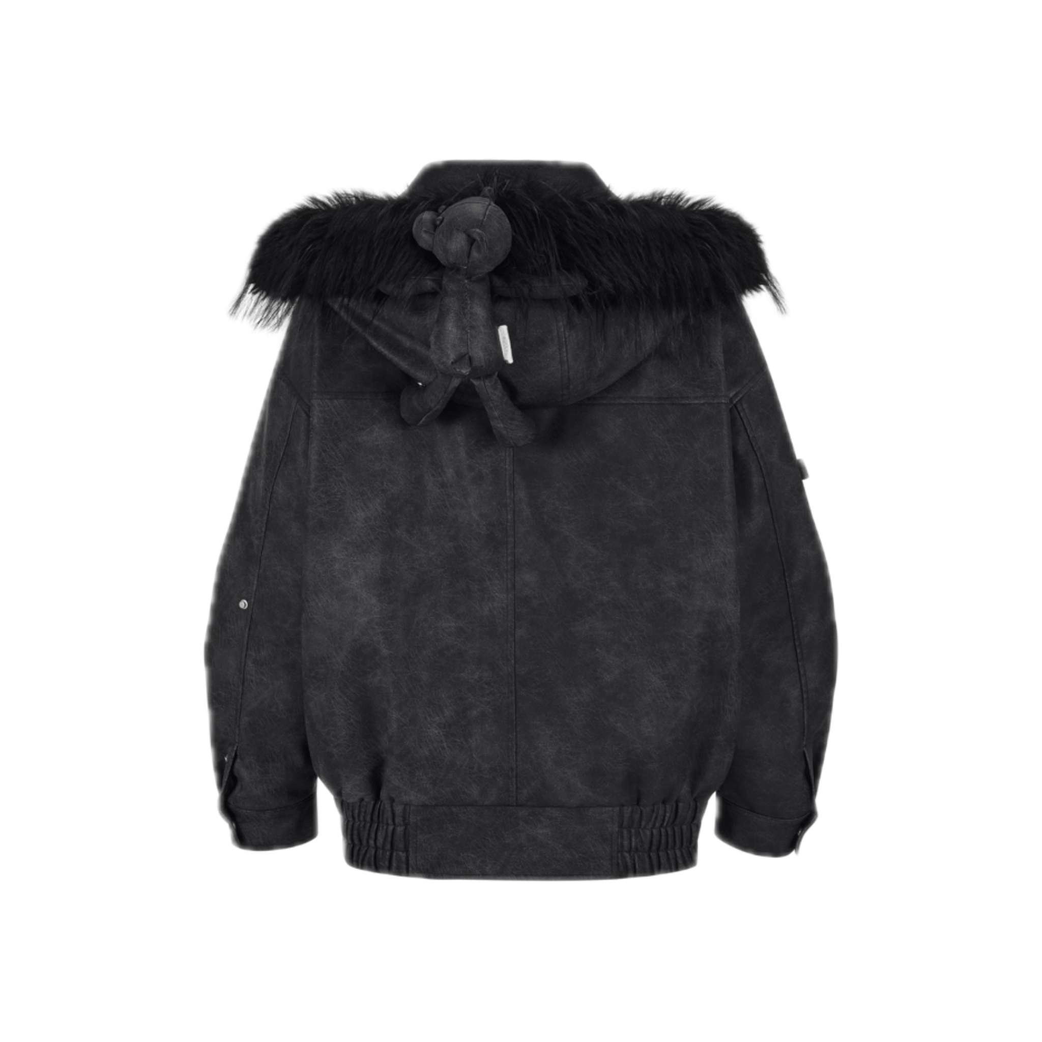13DE MARZO Doozoo Detachable Fur Collar Leather Jacket in Black | MADAX