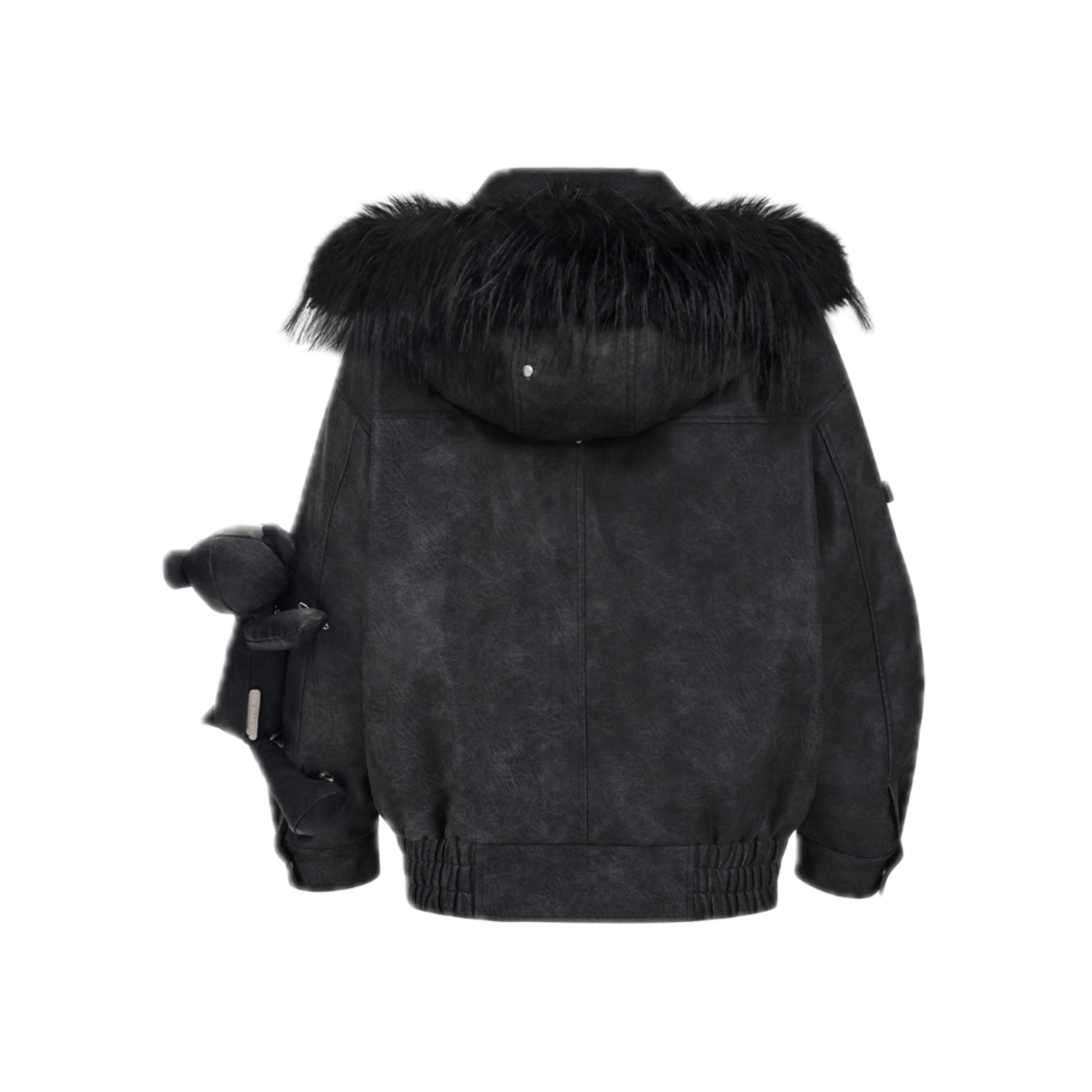 13DE MARZO Doozoo Detachable Fur Collar Leather Jacket in Black | MADAX
