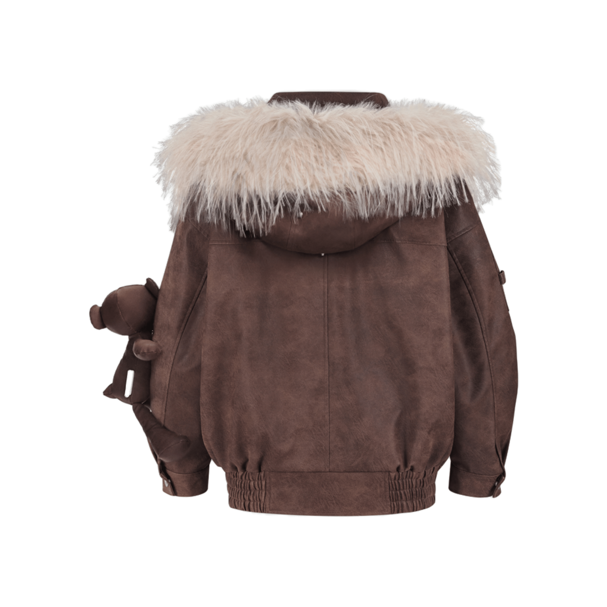13DE MARZO Doozoo Detachable Fur Collar Leather Jacket in Khaki | MADAX