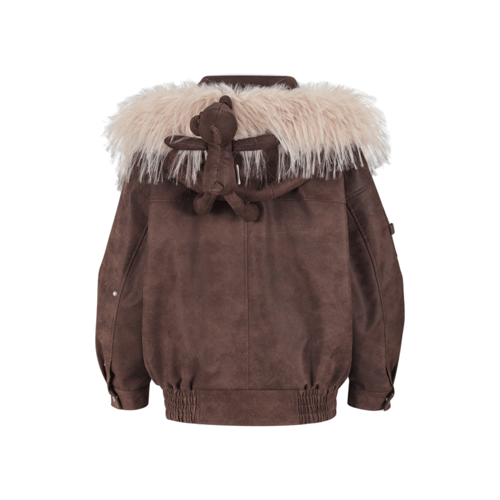 13DE MARZO Doozoo Detachable Fur Collar Leather Jacket in Khaki | MADAX