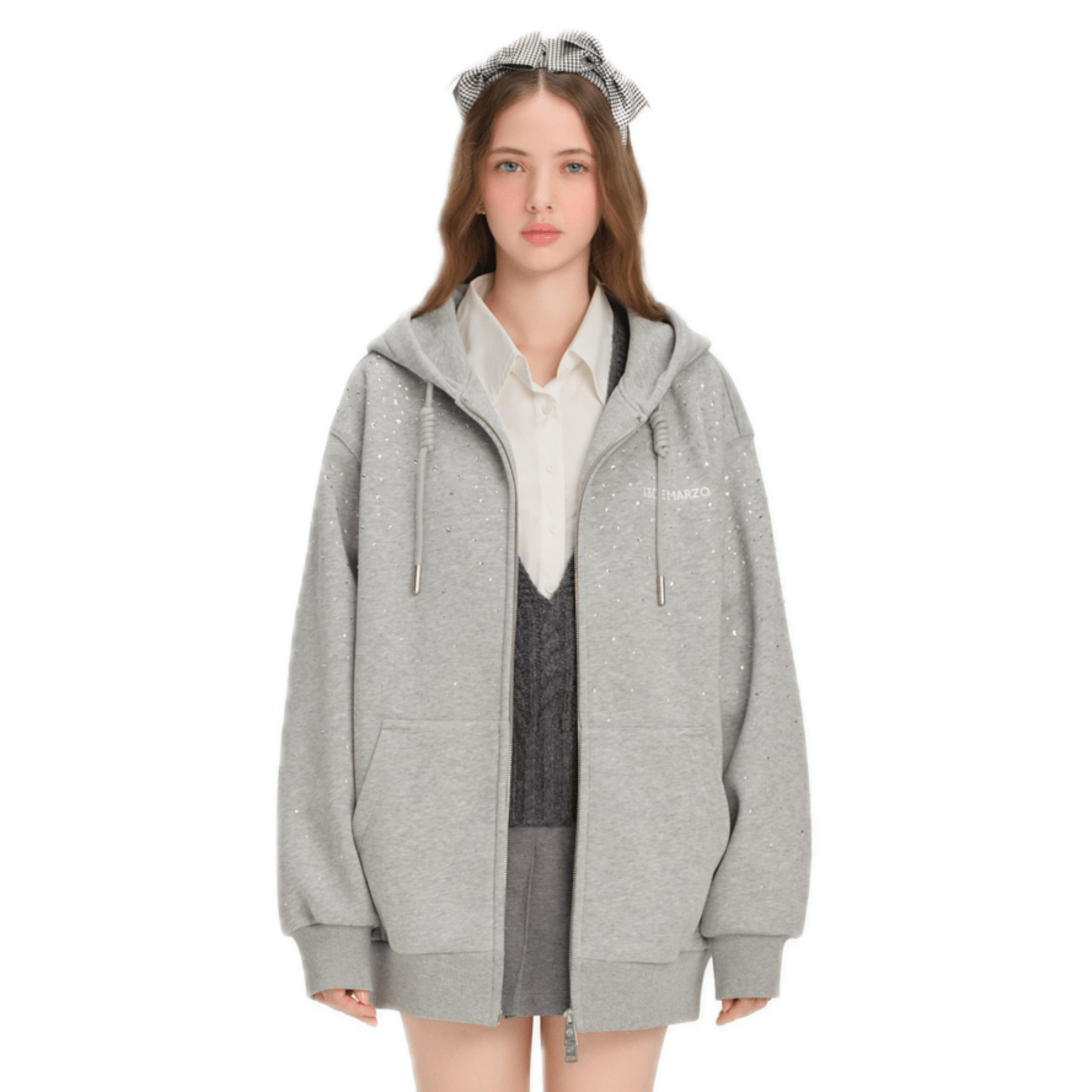 13DE MARZO DOOZOO Faux Diamond Sweatshirt in Gray | MADAX