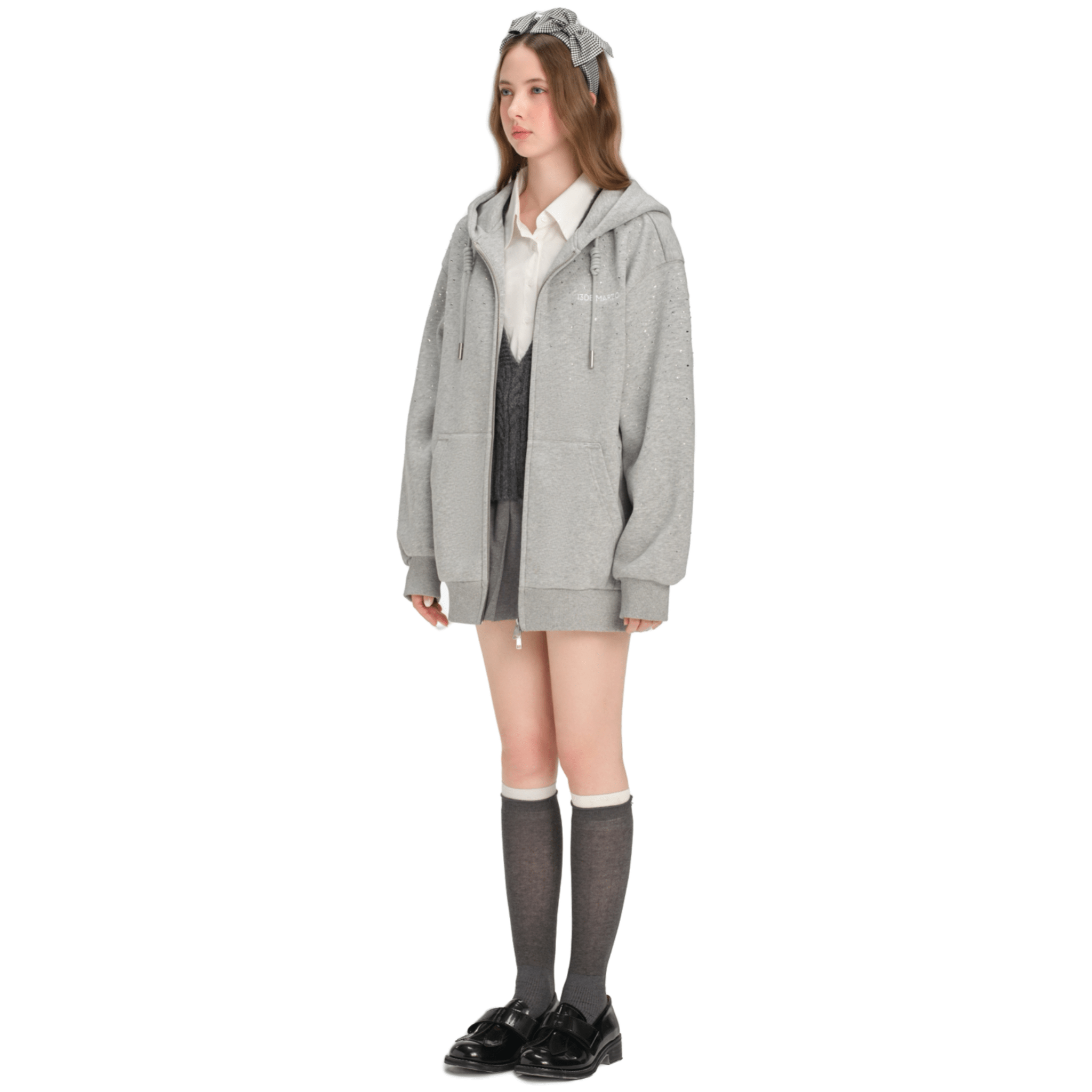 13DE MARZO DOOZOO Faux Diamond Sweatshirt in Gray | MADAX