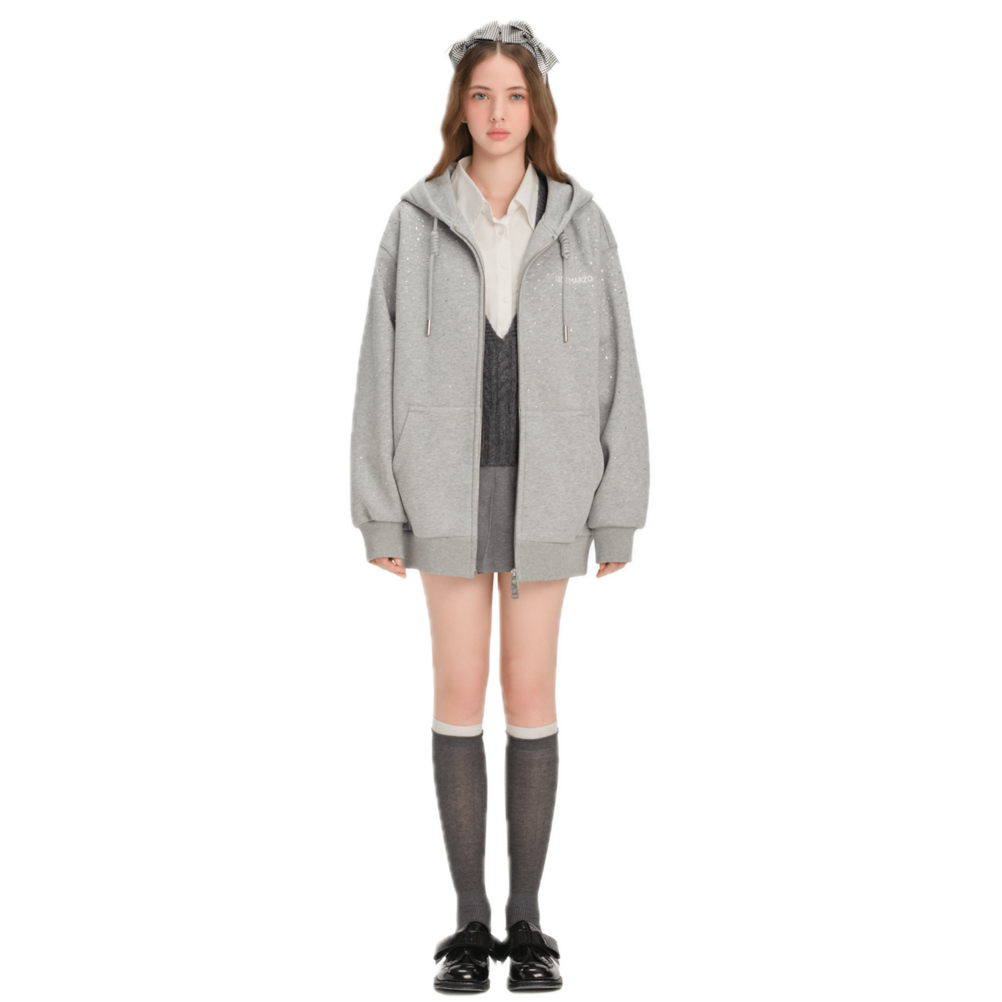 13DE MARZO DOOZOO Faux Diamond Sweatshirt in Gray | MADAX