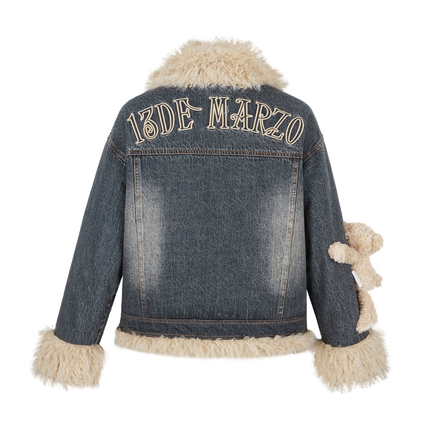 13DE MARZO Doozoo Fleece Denim Jacket In Black | MADAX