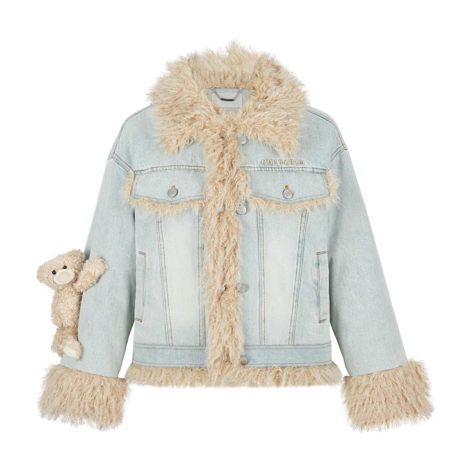 13DE MARZO Doozoo Fleece Denim Jacket In Blue | MADAX