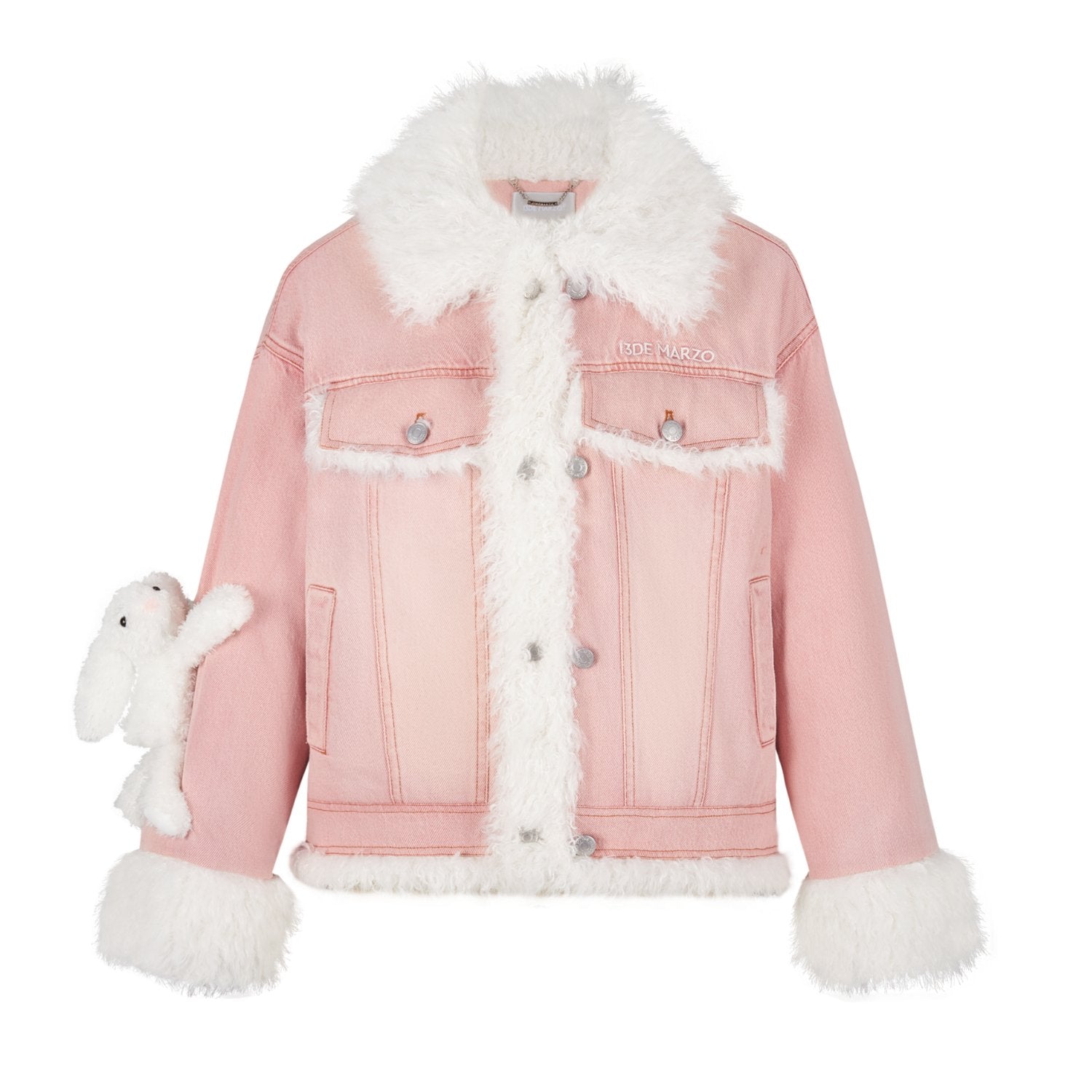 13DE MARZO Doozoo Fleece Denim Jacket In Pink | MADAX