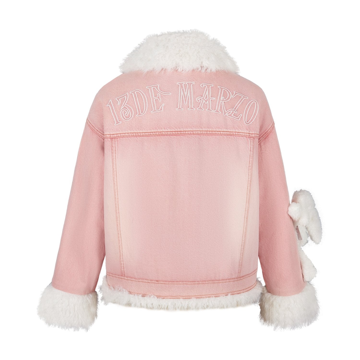 13DE MARZO Doozoo Fleece Denim Jacket In Pink | MADAX