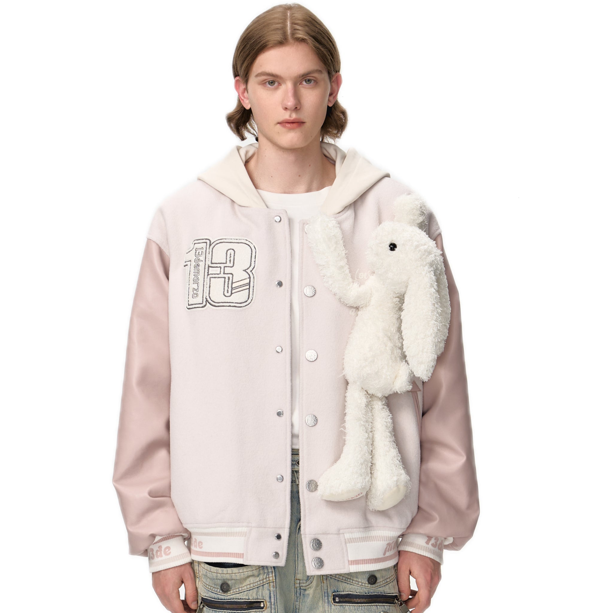 13DE MARZO Doozoo Giant Baseball Jacket In Light Pink | MADAX