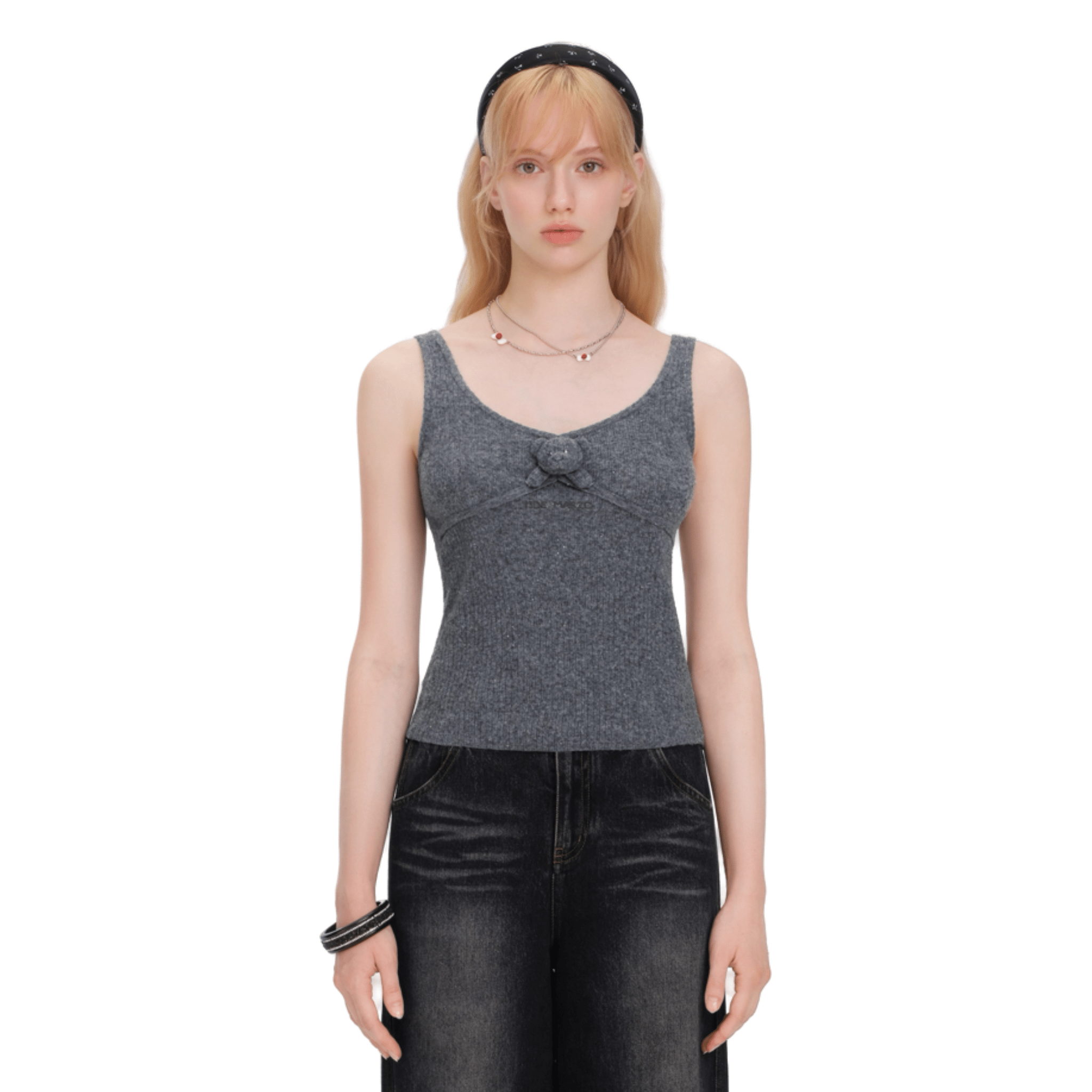 13DE MARZO DOOZOO Mini Bear Sequin Camisole in Gray | MADAX