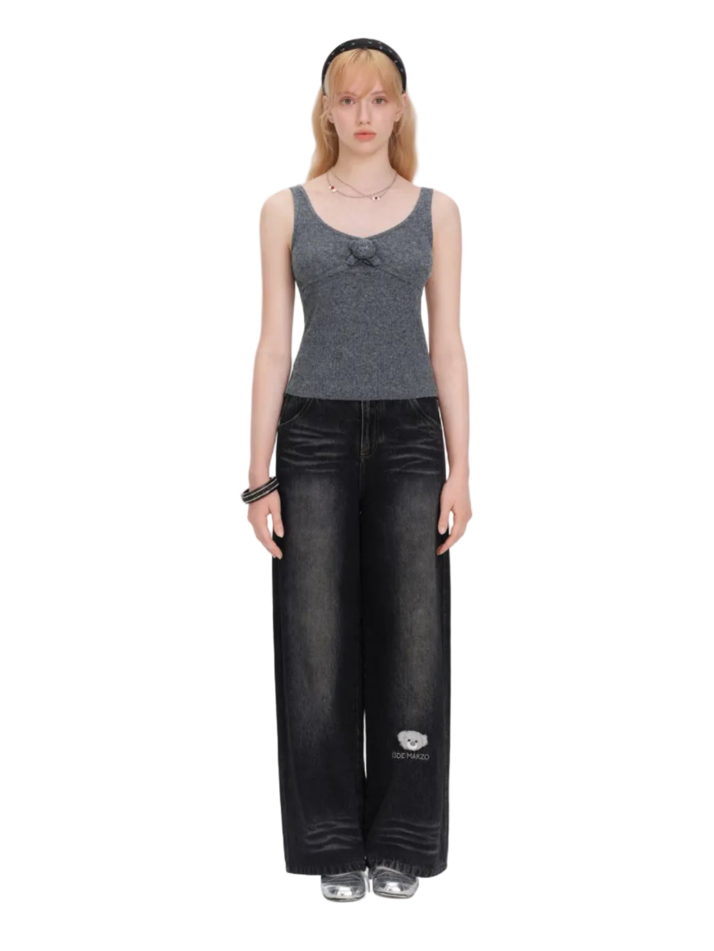 13DE MARZO DOOZOO Mini Bear Sequin Camisole in Gray | MADAX