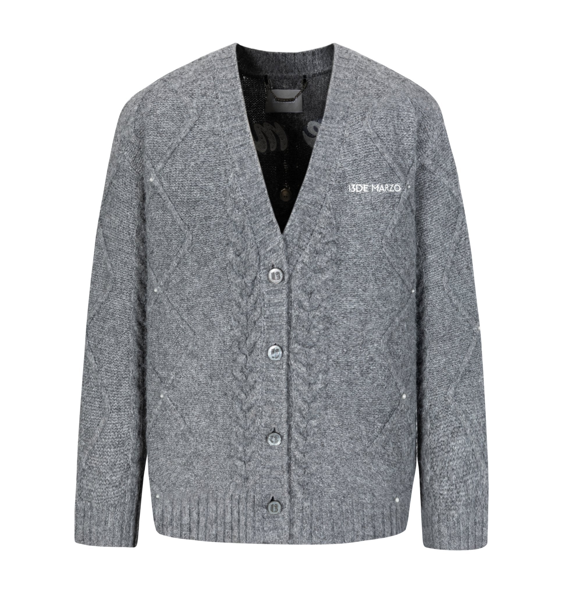 Doozoo Pearl Embroidery Cardigan In Gray | MADAX