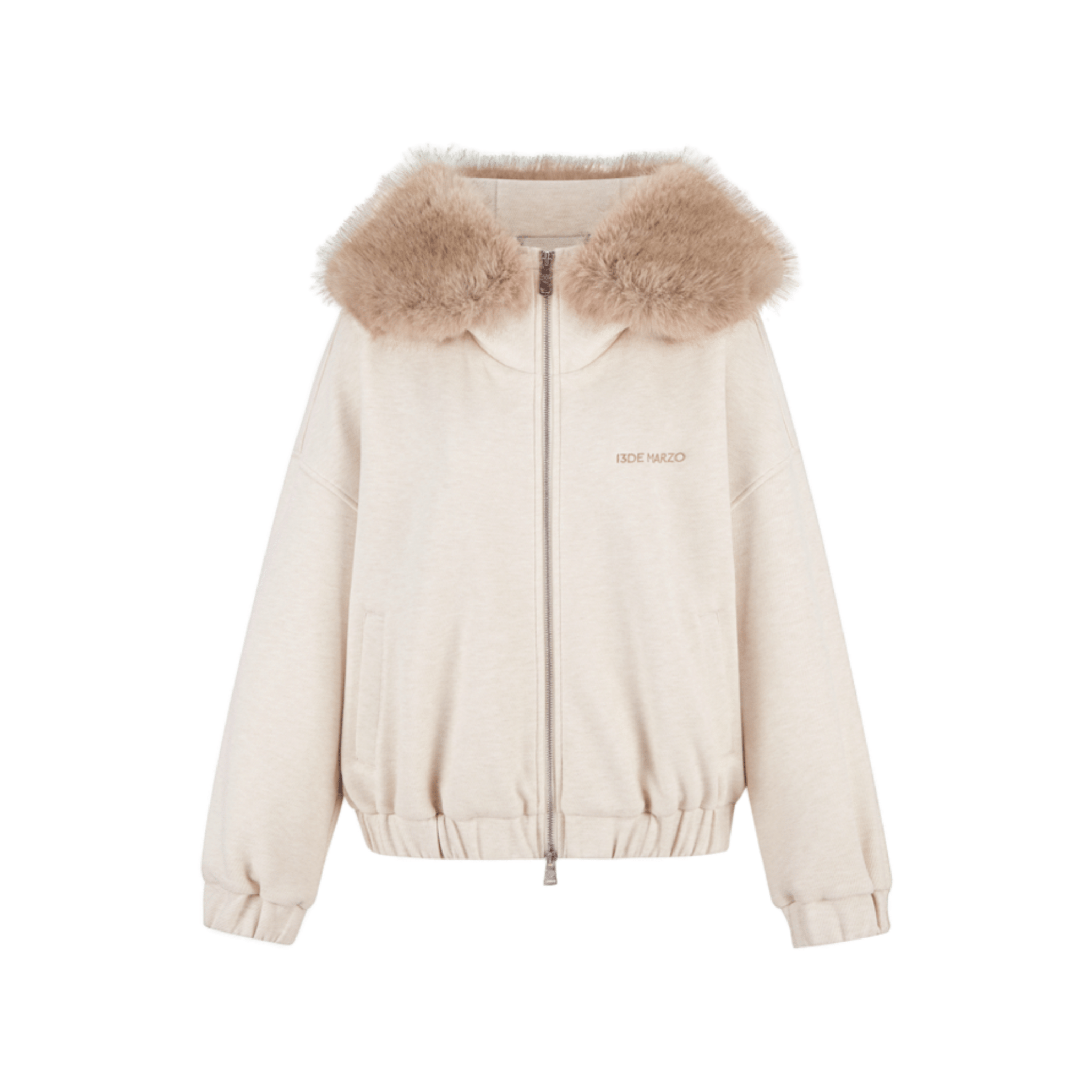 13DE MARZO Doozoo Plush Fur Collar Zipper Jacket in Off - White | MADAX