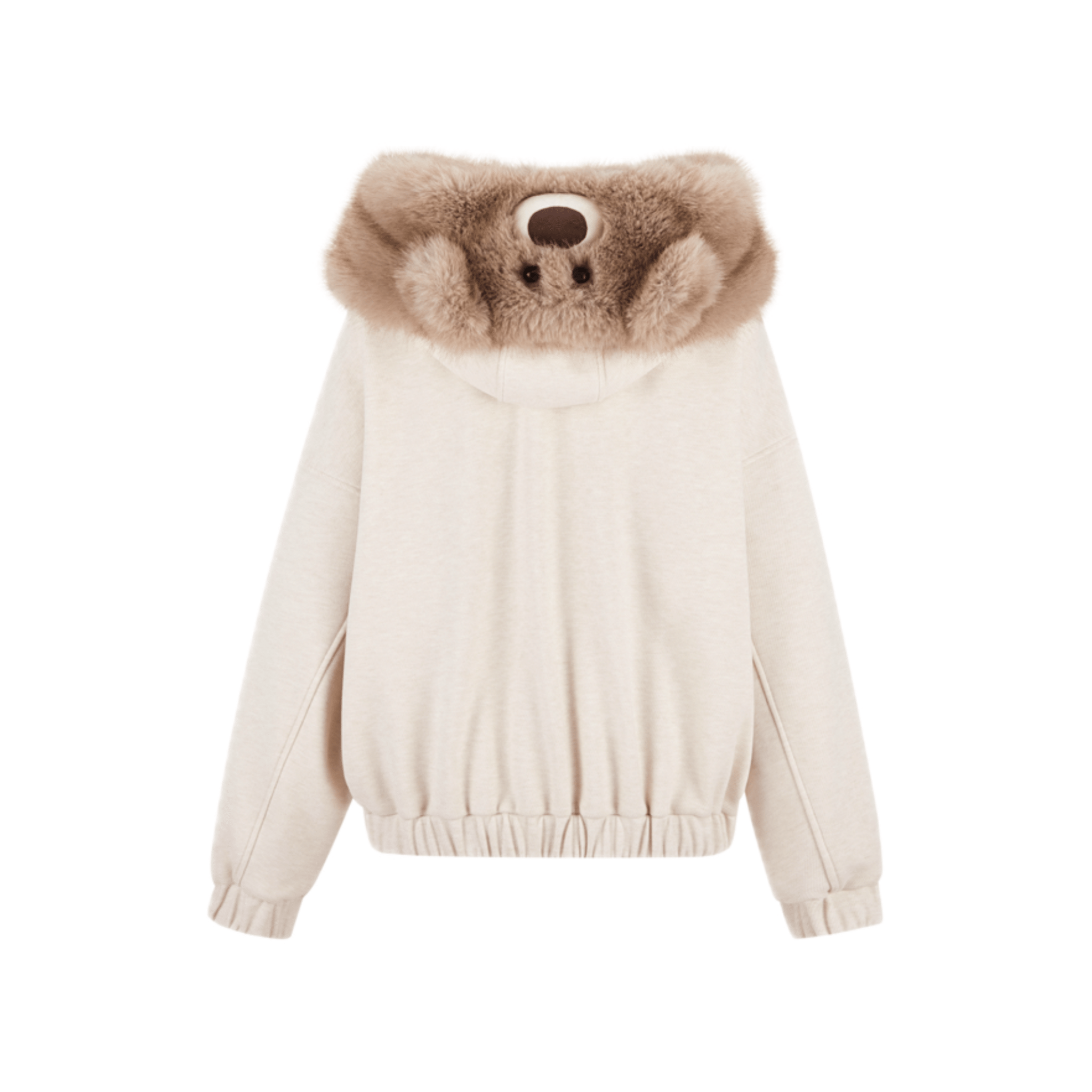 13DE MARZO Doozoo Plush Fur Collar Zipper Jacket in Off - White | MADAX
